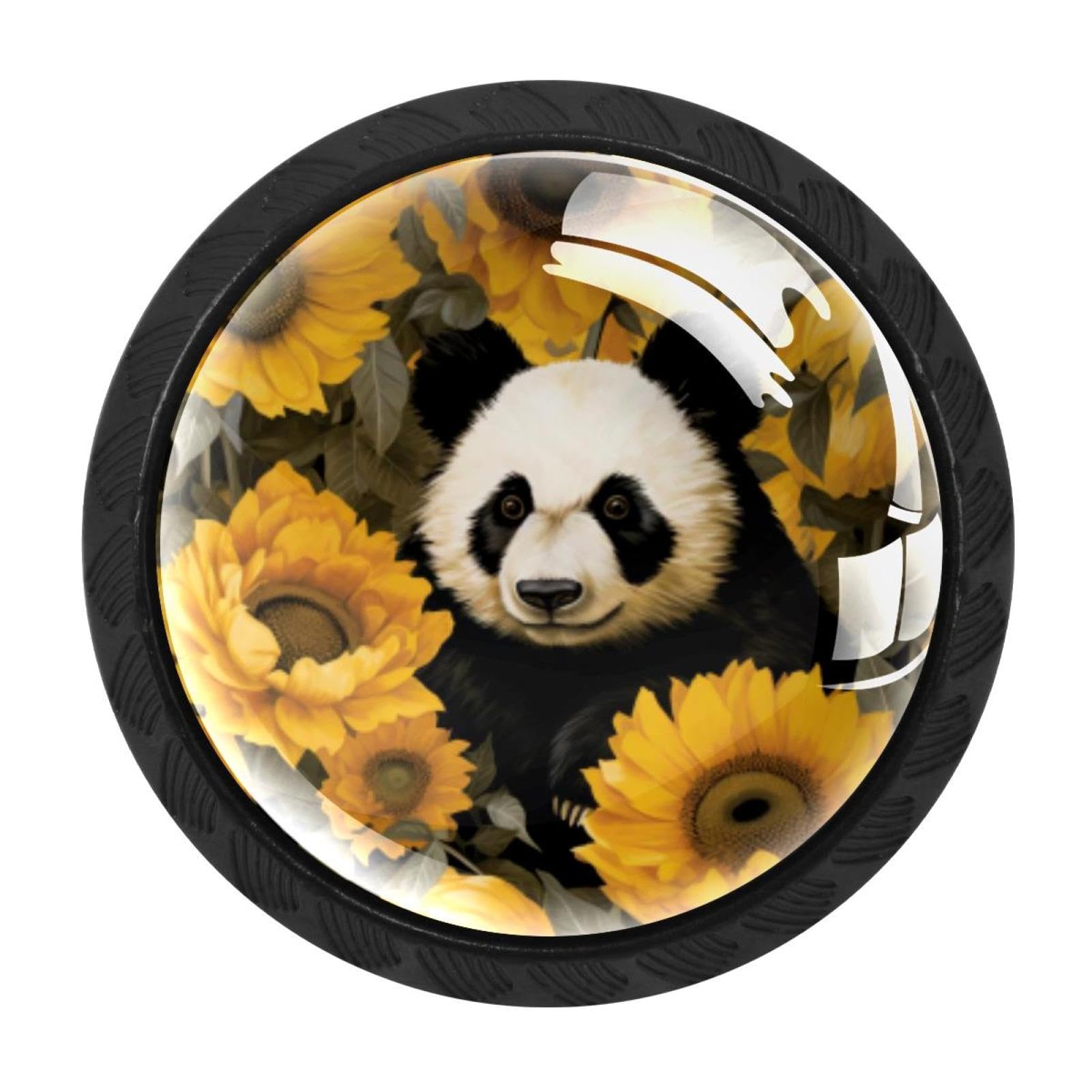 CHENZZZZ 4 Pack Round Cabinet Knobs for Kitchen Bathroom Closet Dresser Cabinets, Panda Sunflower