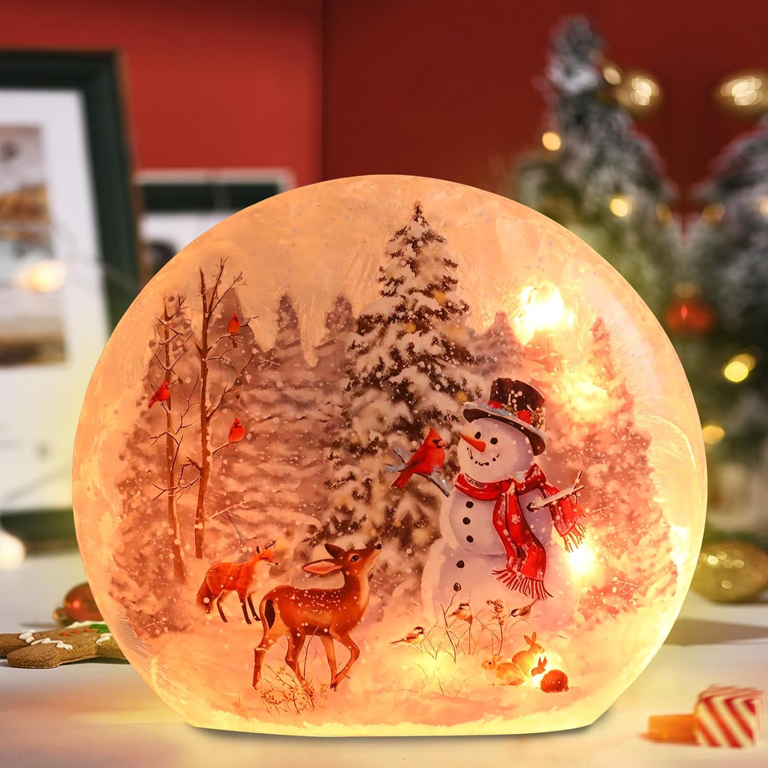 Vigdur Lighted Christmas Snowman Lamp, Hand Painted Glass Snowman Night Light Plug in, Snowmans Christmas Decorations for Xmas Bedroom Party Holiday Décor(6.7inch)