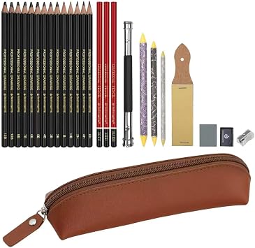 Heshengping, Sketching and Drawing Pencils Set-26pcs,Art Supplies Drawing Kit,Graphite Charcoal Professional Pencils Set, Adults Beginners Artist