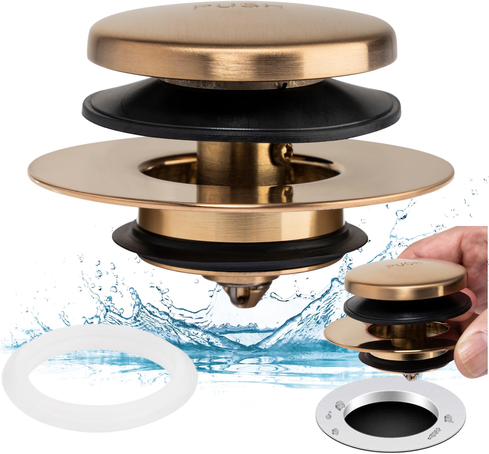 Artiwell Universal Tip Toe Bath Drain Stopper and Cover, Bathtub Drain Stopper, Replaces Lift and Turn, Tip-Toe and Trip Lever Drains for Tub, EZ Installation and Clearing (Champagne Bronze)