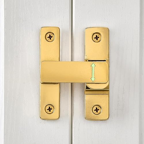 Miniatura 5 de Paquete de 2 cierres giratorios dorados de 90180 grados, perno de bloqueo resistente para aplicaciones de puertas, graneros, jardines, vallas,