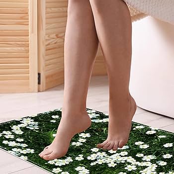 花畑模様 ラグ 約58x104cm Amazon | 白い花畑 エリアラグ、玄関マット、20x31インチの