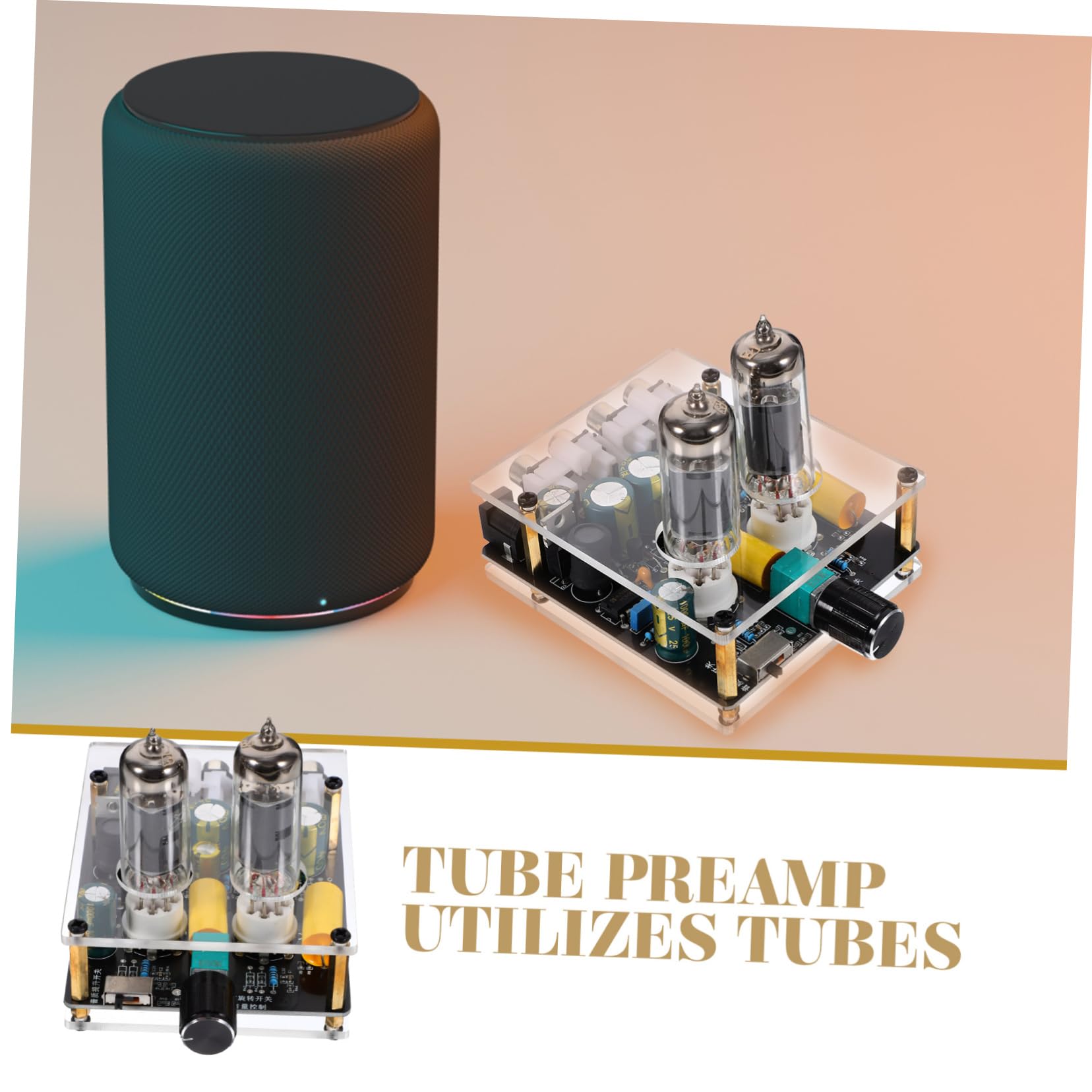 Preamplificatore Valvolare Phono Portatile Funzione Preamplificatore in Vetro e Abs per Sistemi Home Theater Fai-da-te e Arredamento Moderno