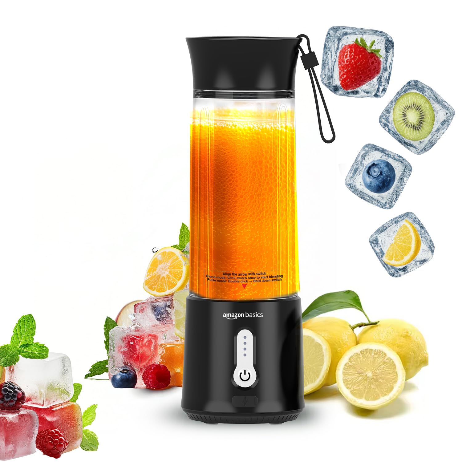 Amazon Basics Portable Hand Blender for Smoothies and Juices | Pulse Mode | USB Rechargeable | 6 Stainless Steel Blades | 500 ml Jar | 1 year Warranty | 2x2000 mAh Batteries (Black)-picture-24
