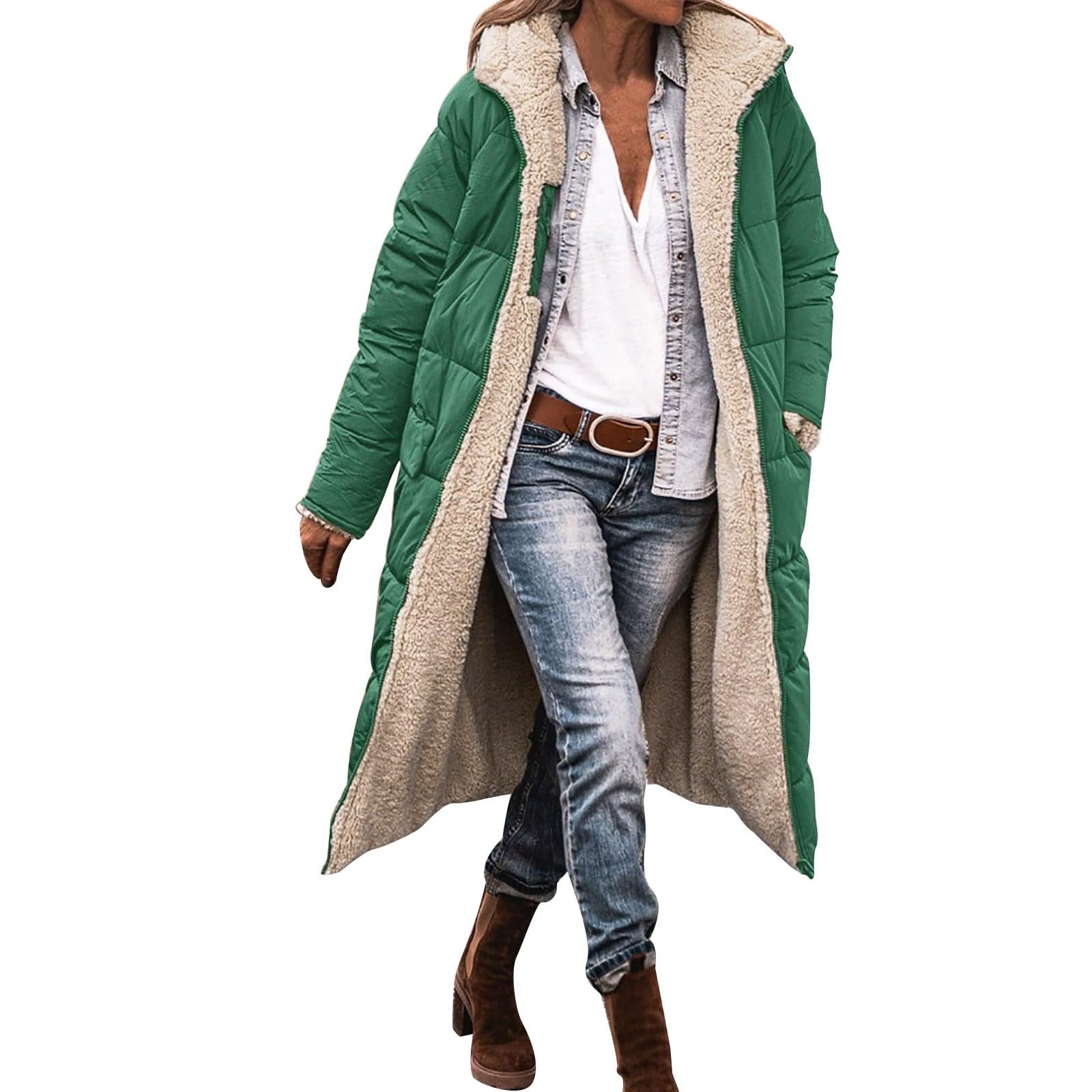 Generisch Parka d'hiver tendance pour femme avec poches zippées amovibles et chaudes, manteau long réversible polyvalent pour les activités de plein air