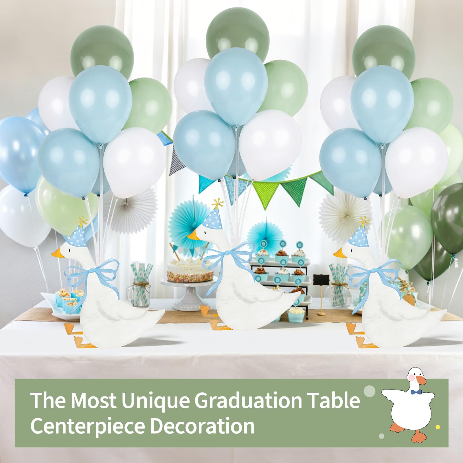 Set di 12 centrotavola per baby shower per tavoli, elefanti con palloncino, decorazione per feste, baby shower, feste, accessori per foto (oca blu, 6)