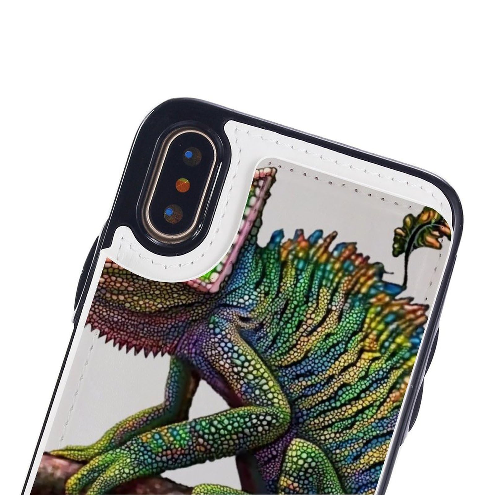 Etui portfelowe na iPhone'a X/XS, kameleon słuchaj muzyki nadruk wydruki skórzane etui z klapką etui na telefon z uchwytem na karty