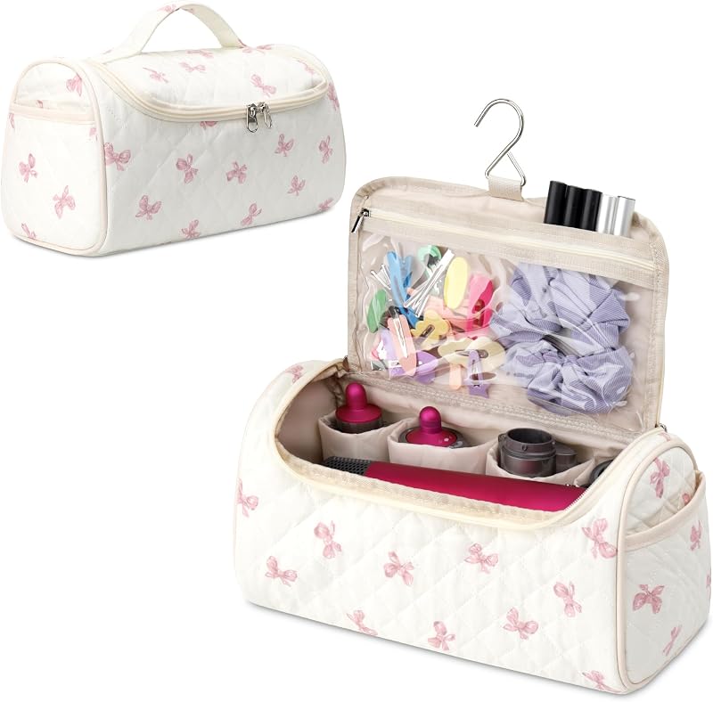 Estojo de viagem acolchoado para secador e ferramentas de cabelo Linpr Bow Pink