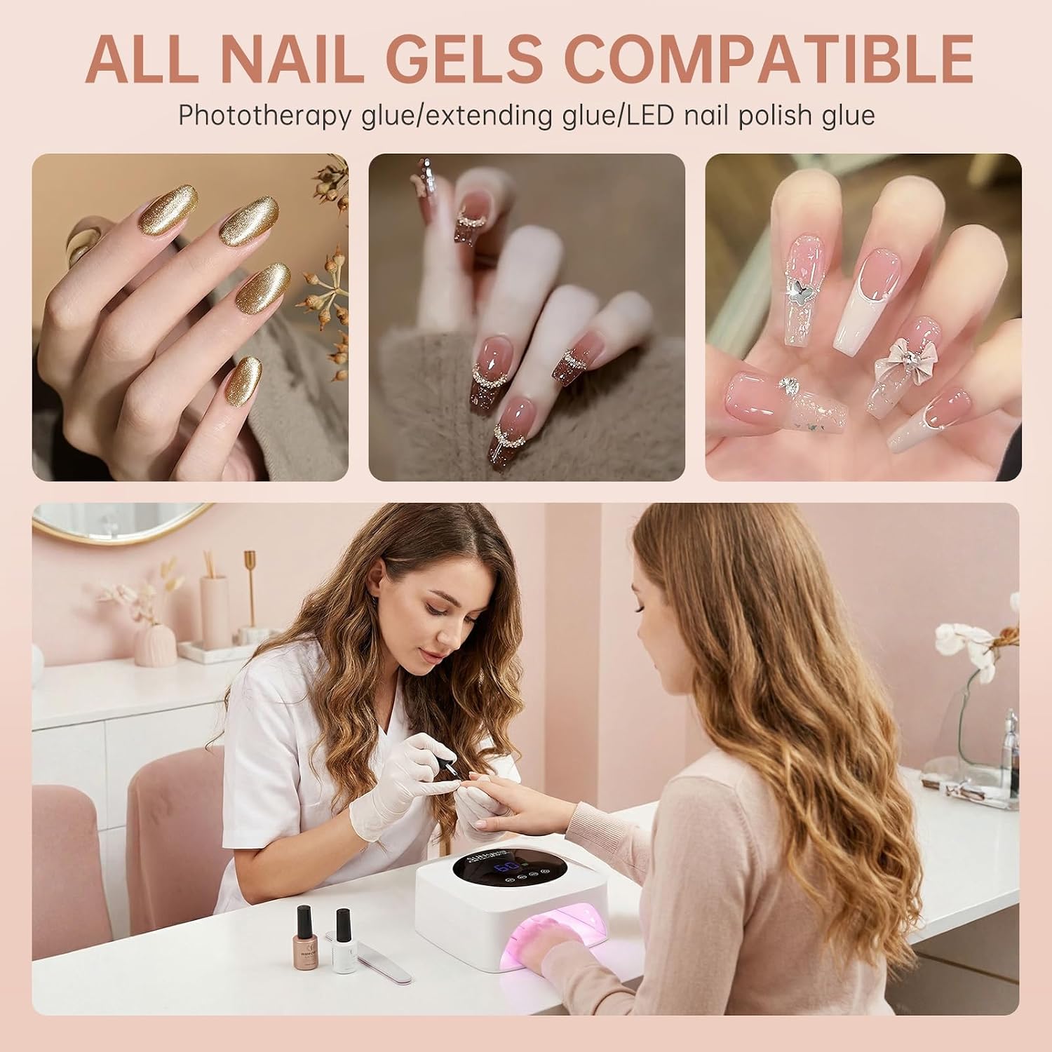 UV LED Nail Lamp 96W Rechargeable Gel Curing Lamp, Cordless Nail Dryer Gel Polish Light with Large LCD Display, with 3 Timer Setting Auto Sensor for Salon and Home (White)
