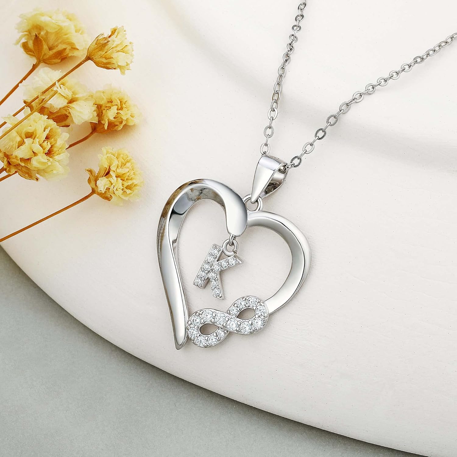 Valentine's Day Gifts for Women - Heart Initial Sterling Silver Necklace with Cubic Zirconia Heart Pendant, Elegant Jewelry Gift for Mom Wife Girlfriend, Perfect Birthday Present in Gift Box - Image 6