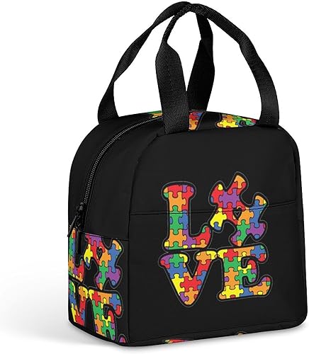 Lonchera con diseño de rompecabezas de conciencia sobre el autismo para mujeres y hombres, bolsa de almuerzo aislada, bolsa de almuerzo