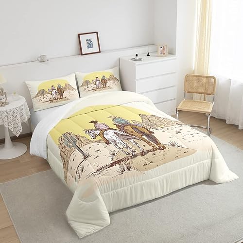 Miniatura 4 de Erosebridal Juego de edredón de vaqueros, ropa de cama matrimonial del salvaje oeste para hombres, mujeres y niños, edredón de plumas de caballo