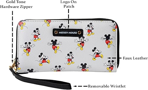 Miniatura 4 de Disney Cartera de mano Mickey Minnie Mouse Winnie Pooh con cremallera de piel sintética, Mickey Mouse Gris