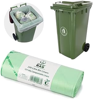 The Compost Bag Company 240 litres x 10 Compostable Wheelie Bin Liners, Compost Bags for Garden Kitchen Office and House, 100% Biodegradable Bin Bags (Green)