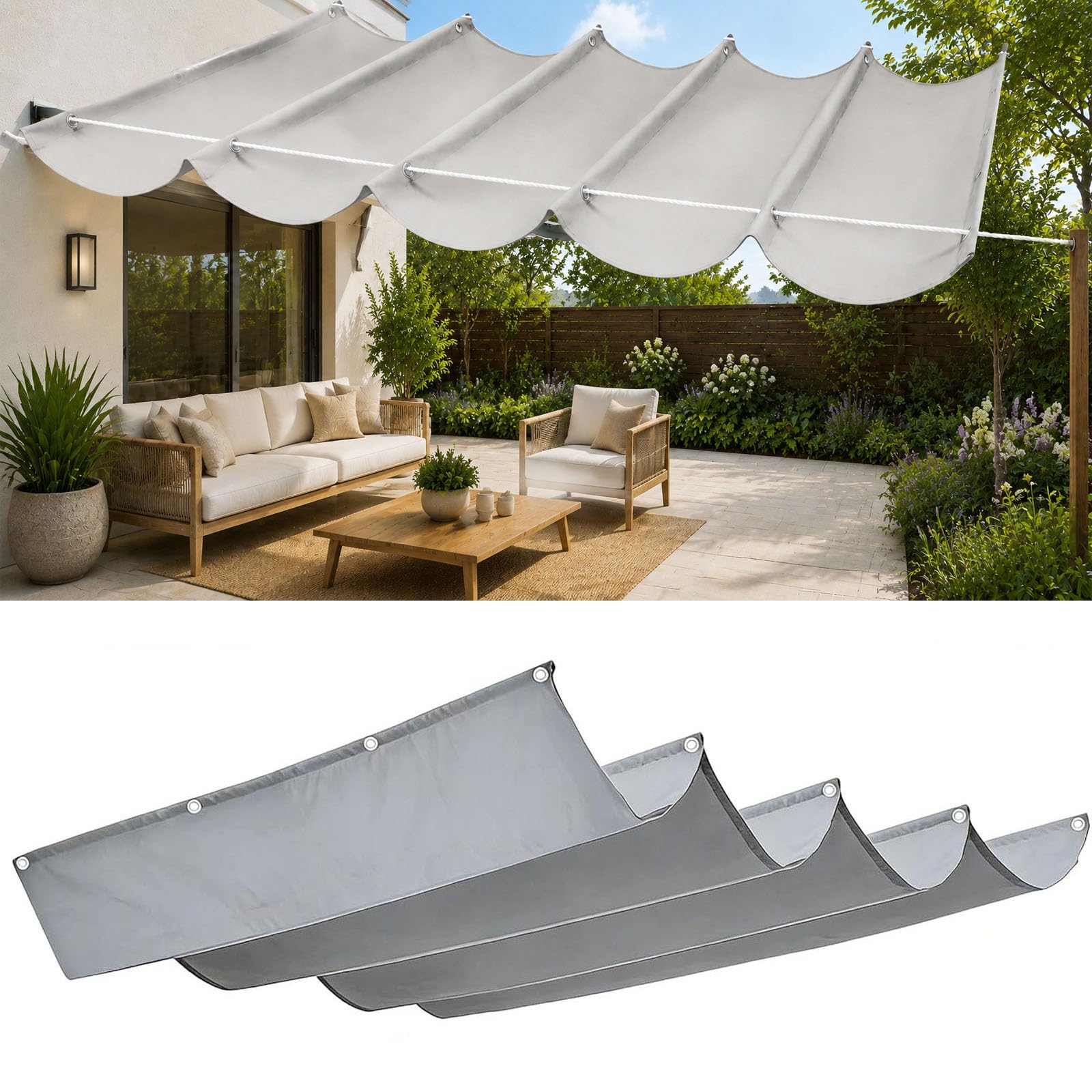 Voile d'ombrage vague rétractable contre la chaleur et la pluie, abri étanche pour votre terrasse