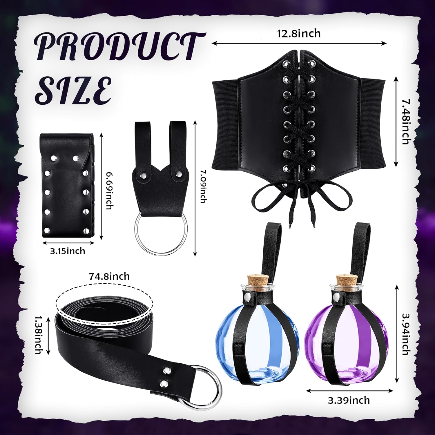 Ramede Halloween Renaissance Cosplay Costume Leather Ring Belt Witch Wizard Waist Corset Cork Potion Bottle Medieval Pouch - Image 2