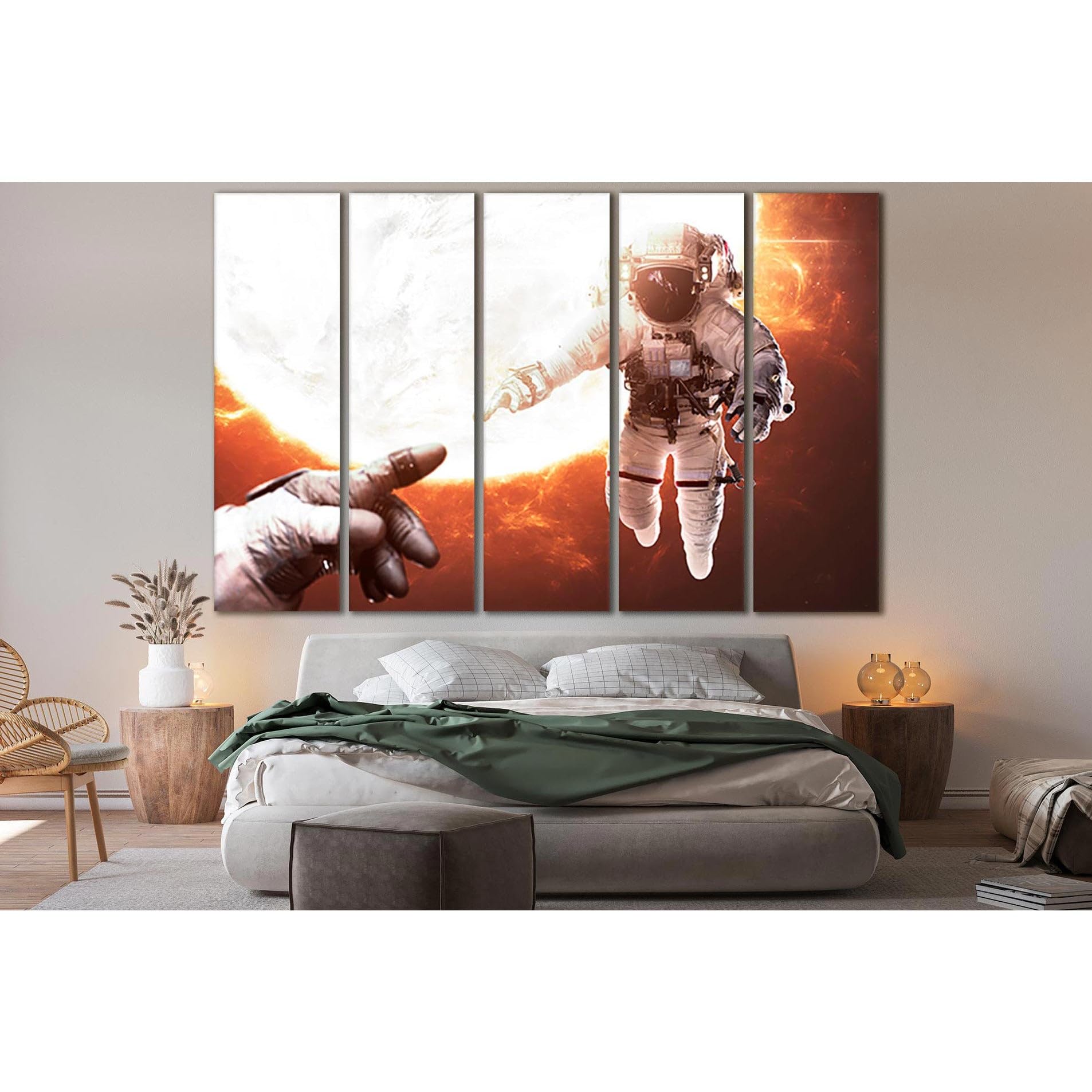 Cuadro de astronautas en lienzo de 5 paneles para decorar salones modernos 3