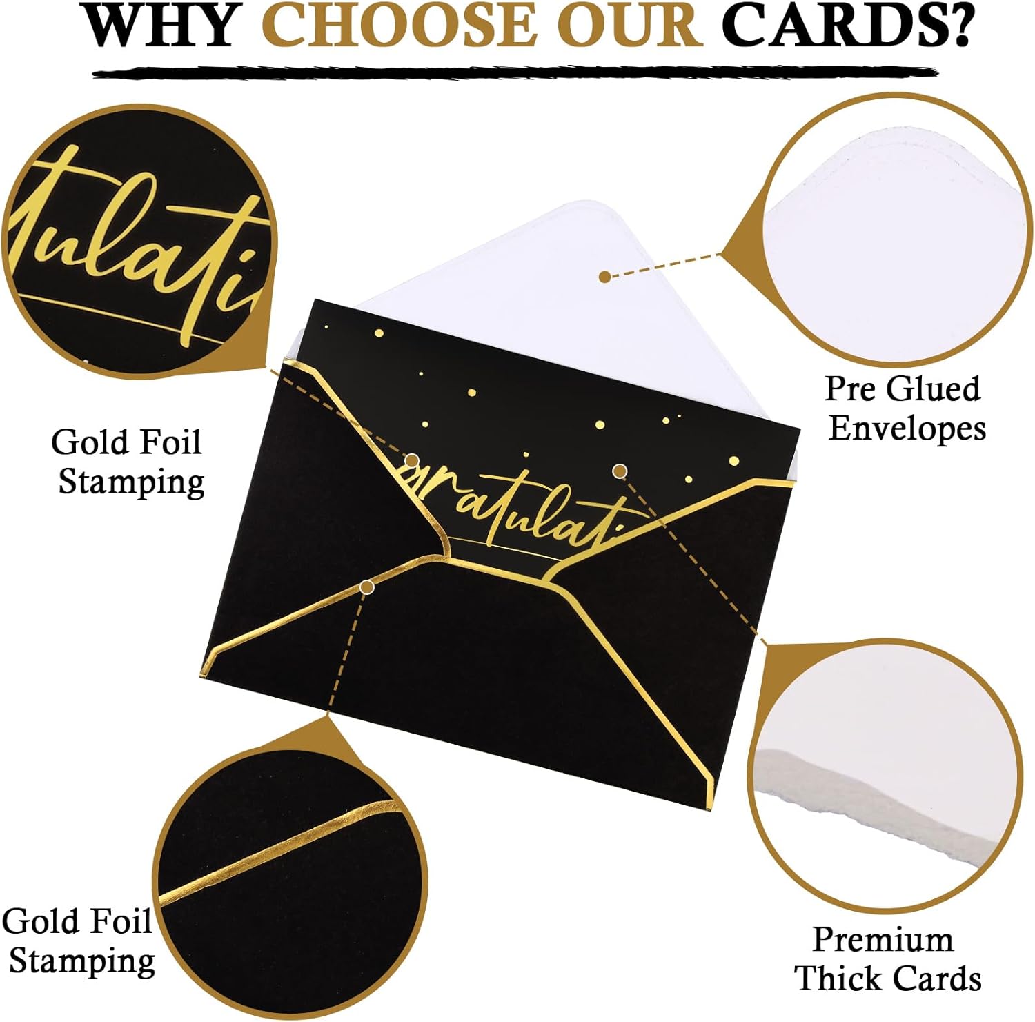 100 Pack Congratulations Cards with Envelopes All Occasion Congrats Greeting Card for Engagement,Business,Baby Shower,Wedding Graduation Party, 4 x 6 In(Black)