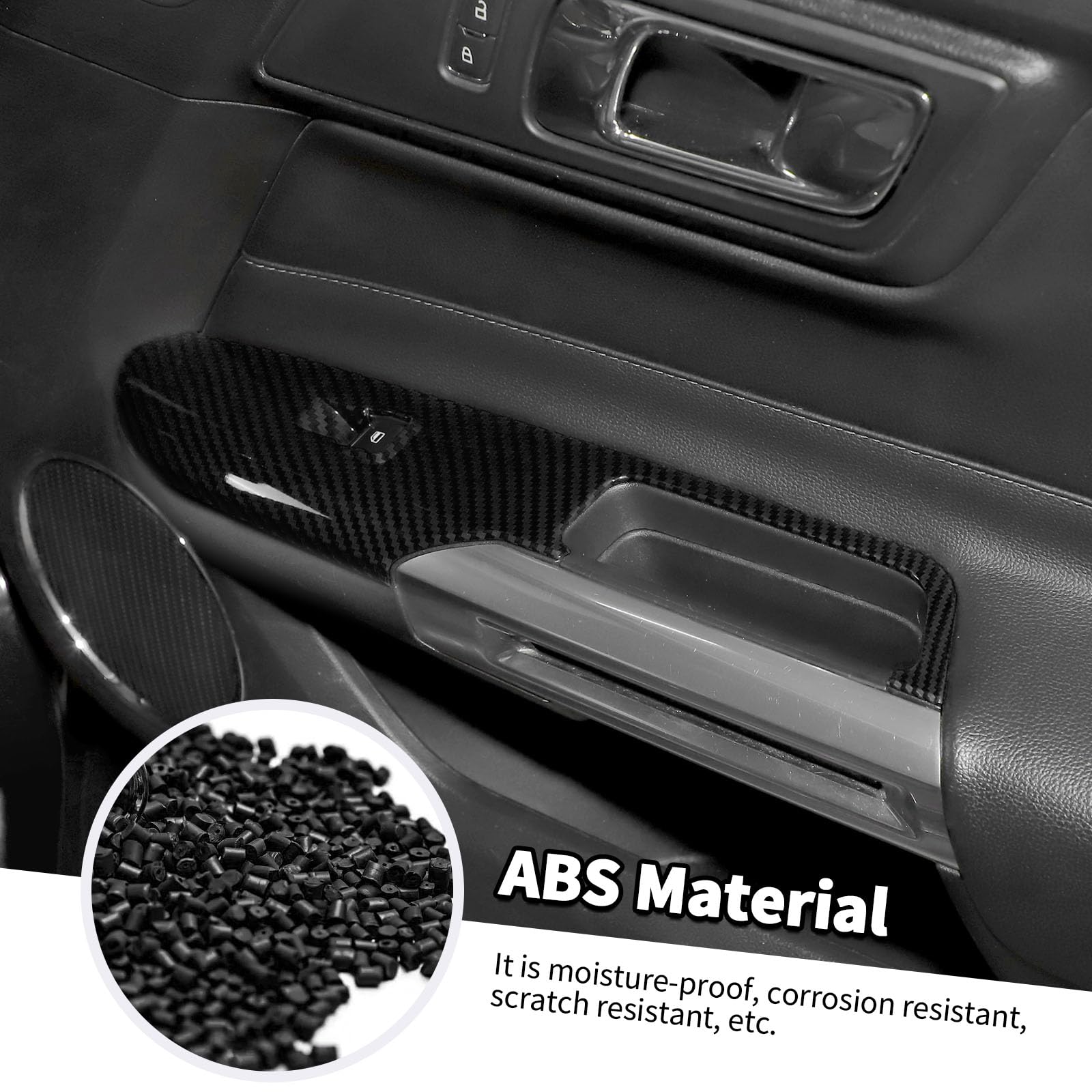 Jimen Ajuste para Ford Mustang 2015-2024, 2 piezas de cubierta de panel de interruptor de elevación de ventana de coche (fibra de carbono)