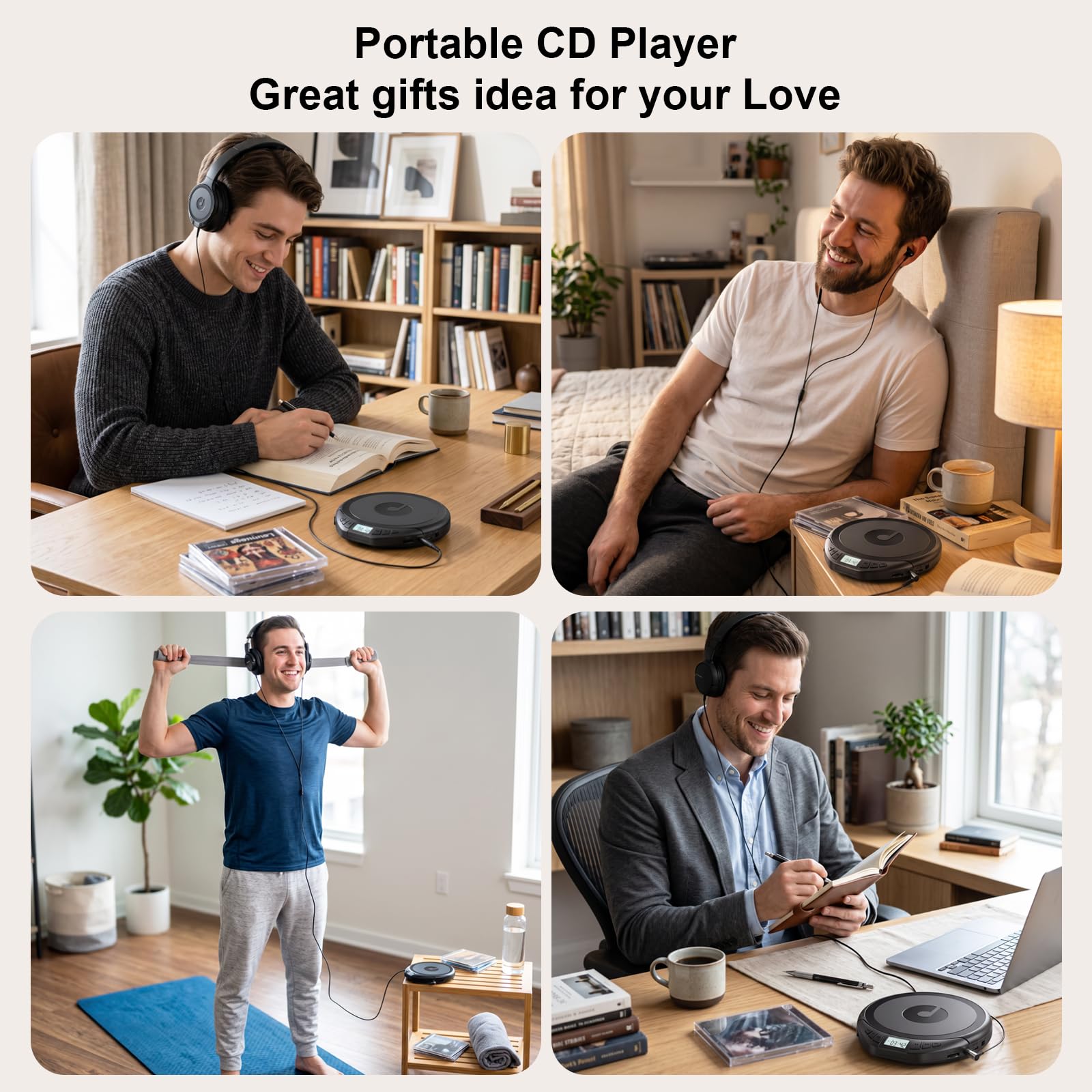 Gueray Lecteur CD portable avec écouteurs Lecteur CD pour voiture