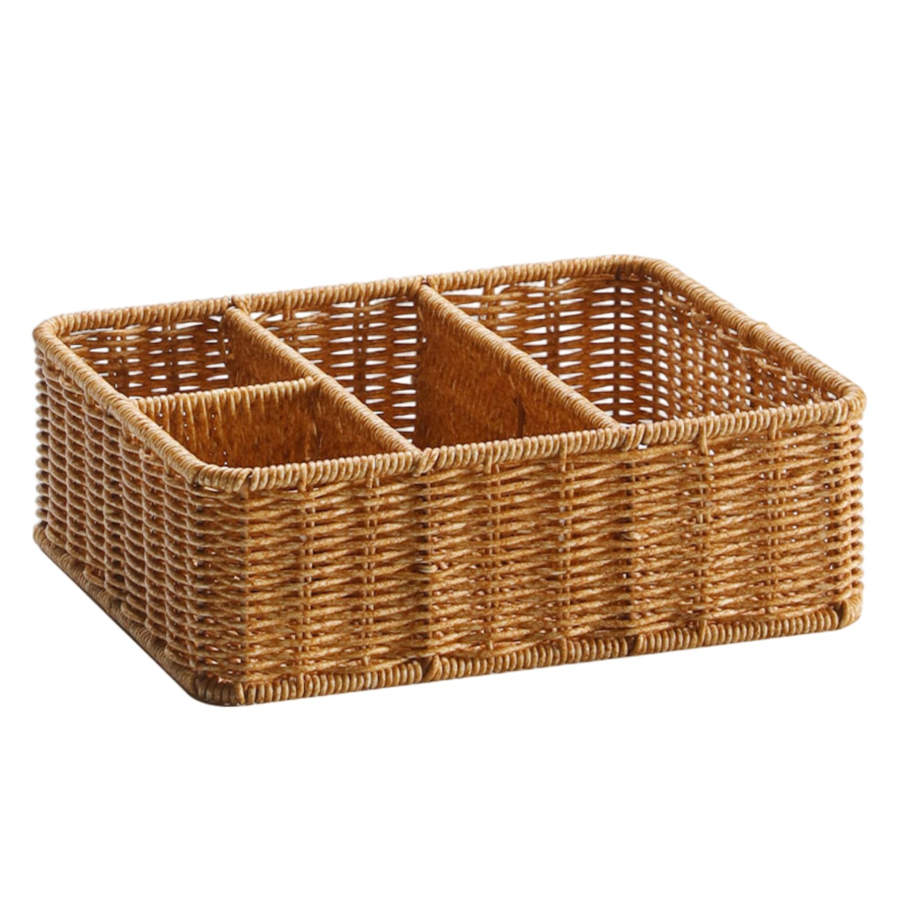 Cesta tejida de almacenamiento rectangular con 4 compartimentos, bandeja para llaves, organizador de entrada para control remoto de pañuelos, cesta de almacenamiento tejida