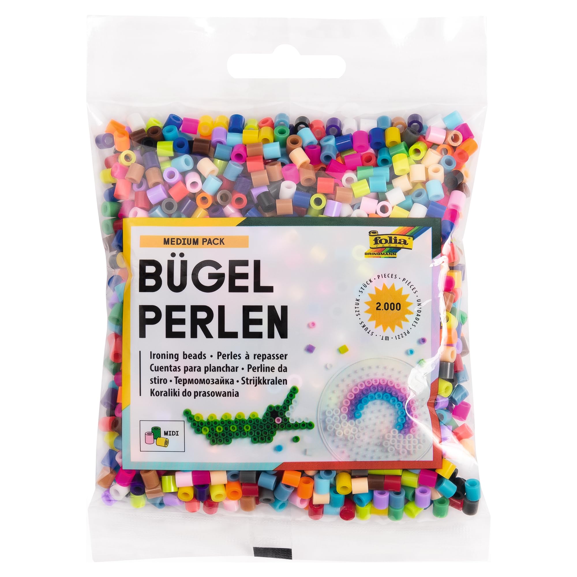 folia 73209 - Bügelperlen, 2.000 Stück sortiert in 22 verschiedenen Farben, Durchmesser ca. 5 mm, tolle Ergänzung zu den Stiftplatten