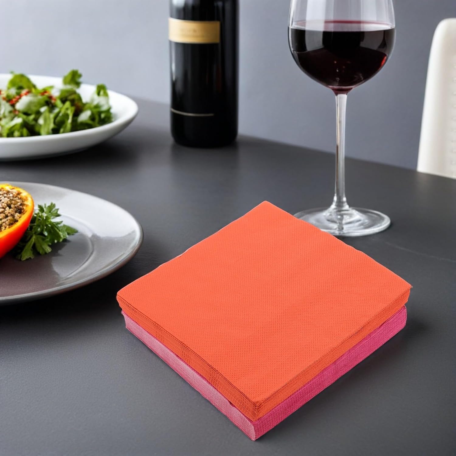 80pcs Disposable Paper Napkins Decorative Party Dinner Hand Towels in Rose Pink and Bright Orange for Birthday Wedding Event Supplies