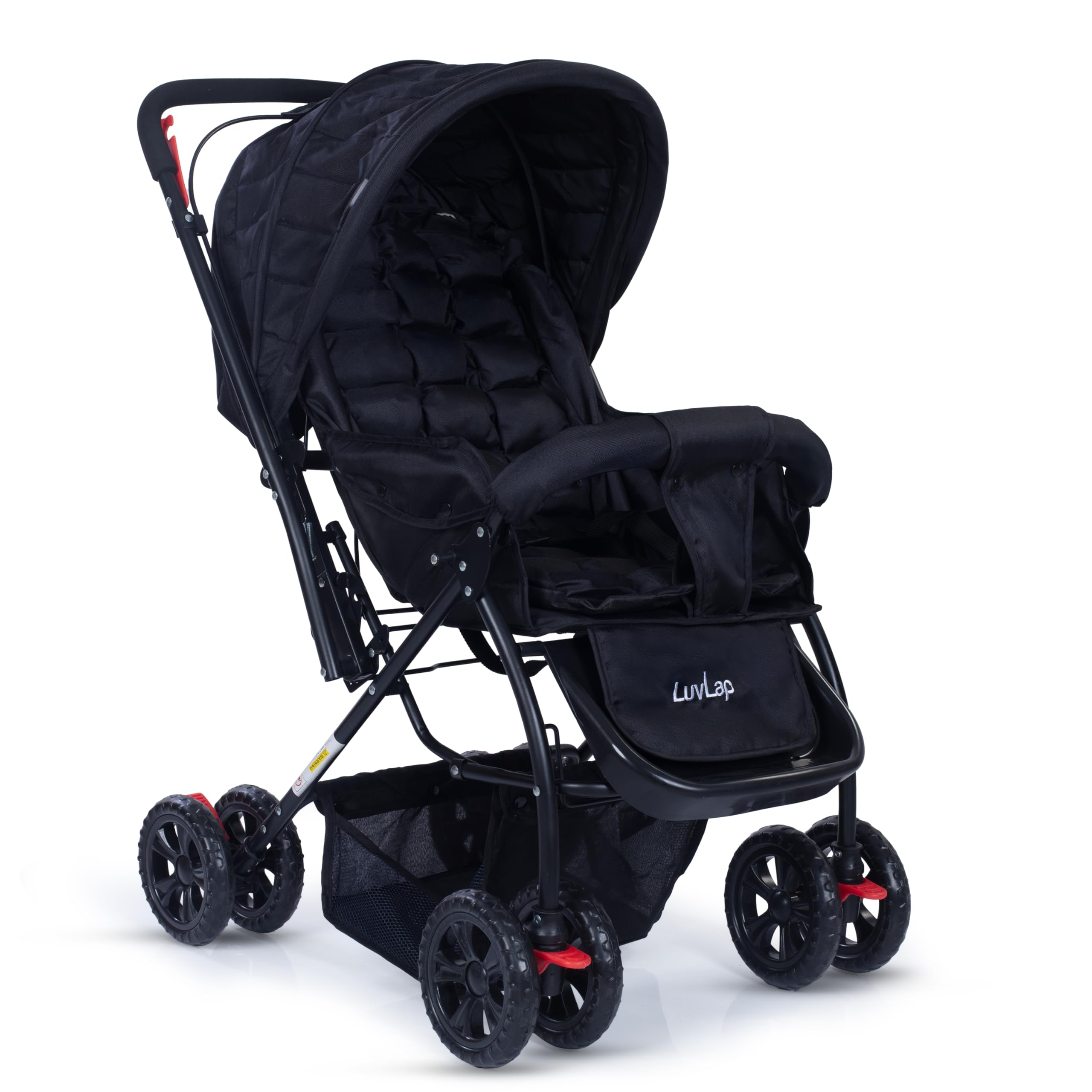 LuvLap Starshine Baby Stroller/Pram for 0 to 3 Years, New Born/Toddler/Kid, Lightweight, Adjustable backrest, 360° Swivel Wheel, Large Storage Basket, Reversible Handlebar (Black)