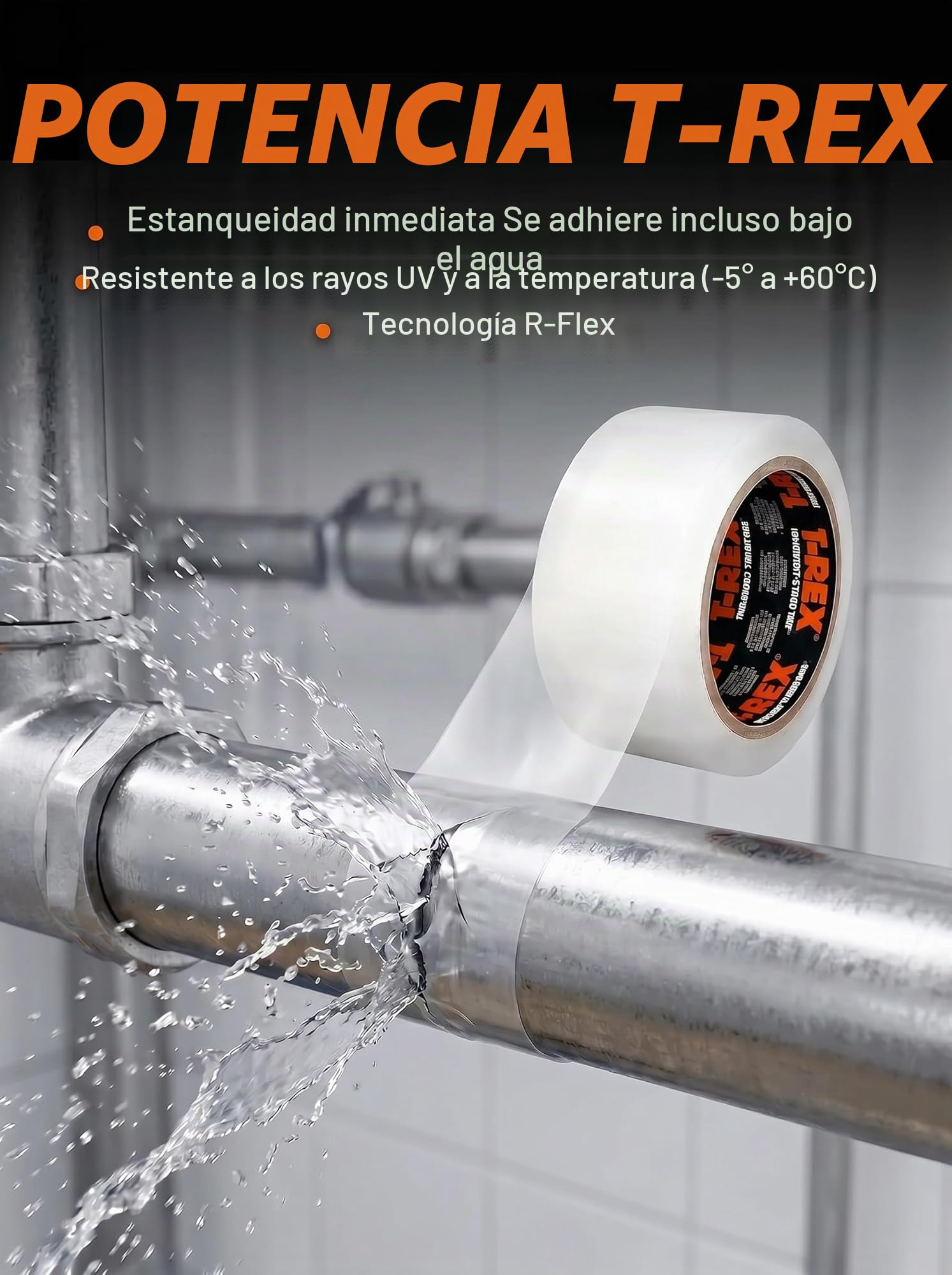 T-REX Waterproof Tape Transparent - Cinta acorazada impermeable - Cinta de sellado ideal para piscinas y exteriores - Resistente a los rayos UV y al calor - 50mm x 1,5m