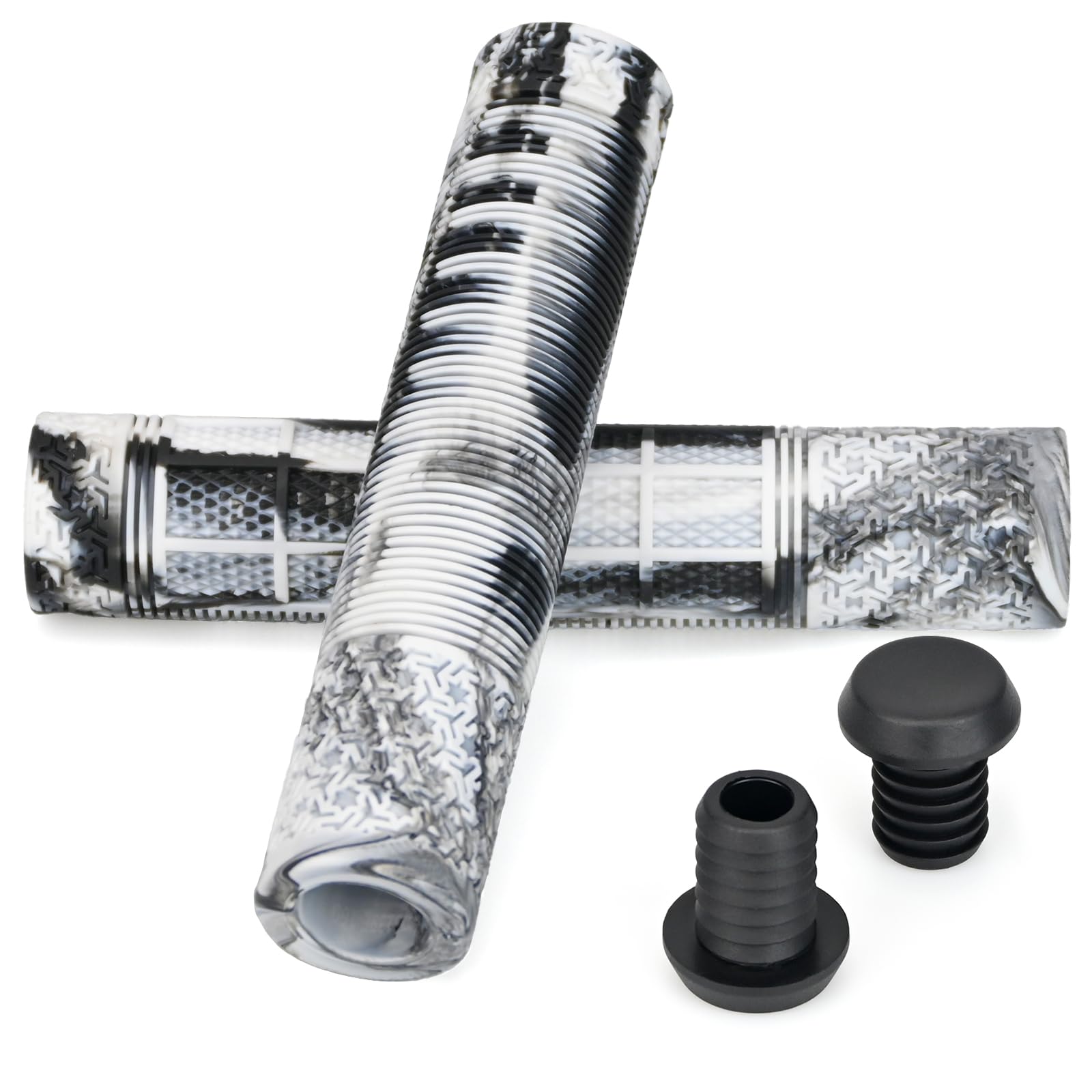 ouhos Ergonomic Bike Handlebar Grips, Soft Rubber Non-Slip Bicycle Handle Perfect for Mountain MTB Bicycle Scooter Cycling Enthusiasts and Commuters ﻿ (Black+White)
