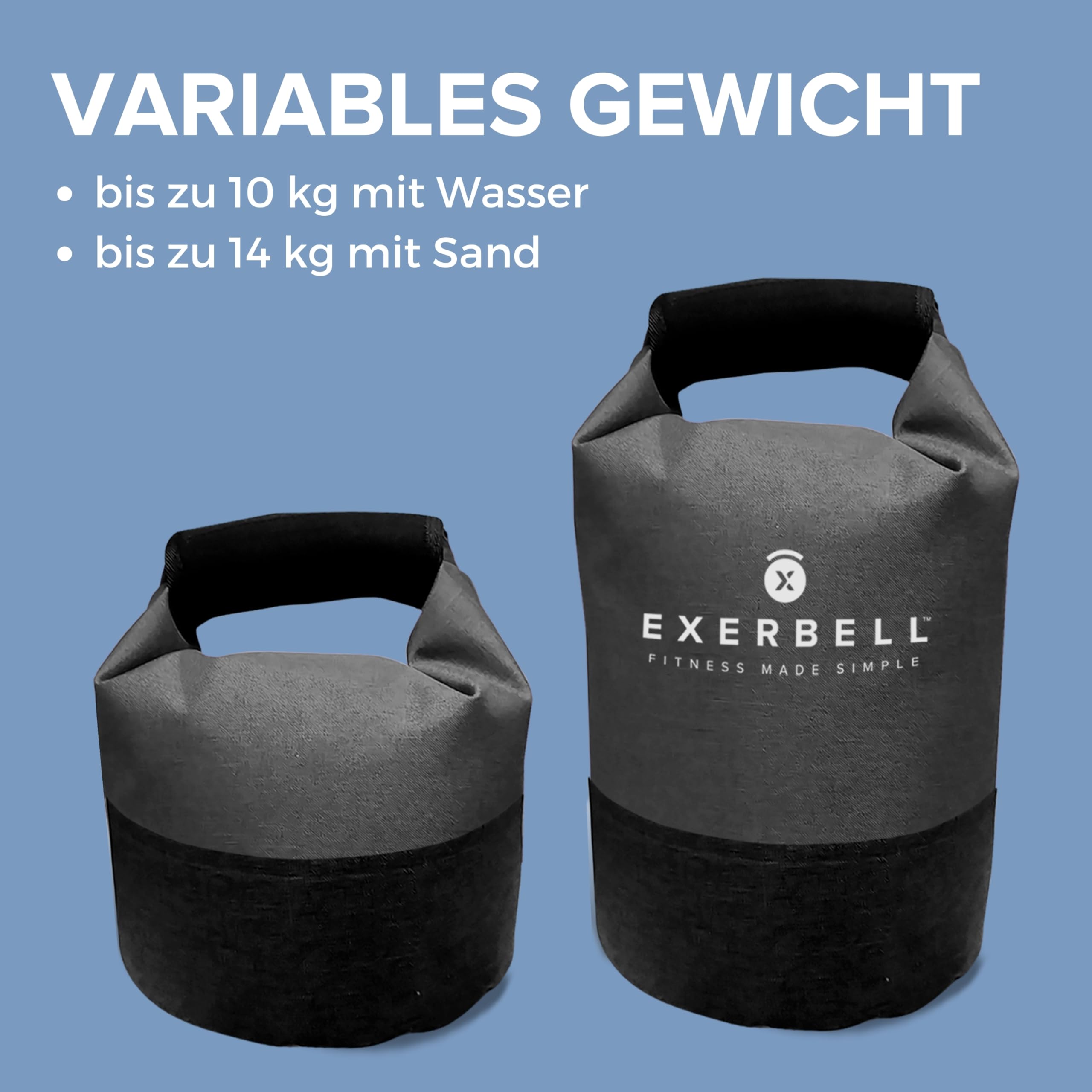 Kettlebell verstellbar 2-14kg – Faltbare Wasser Sandsack Training Tasche – Soft Gewichtssack für Home-Gym Reise HIIT – Auslaufschutz Kettelball mit Skala – Funktionelles Fitness Equipment