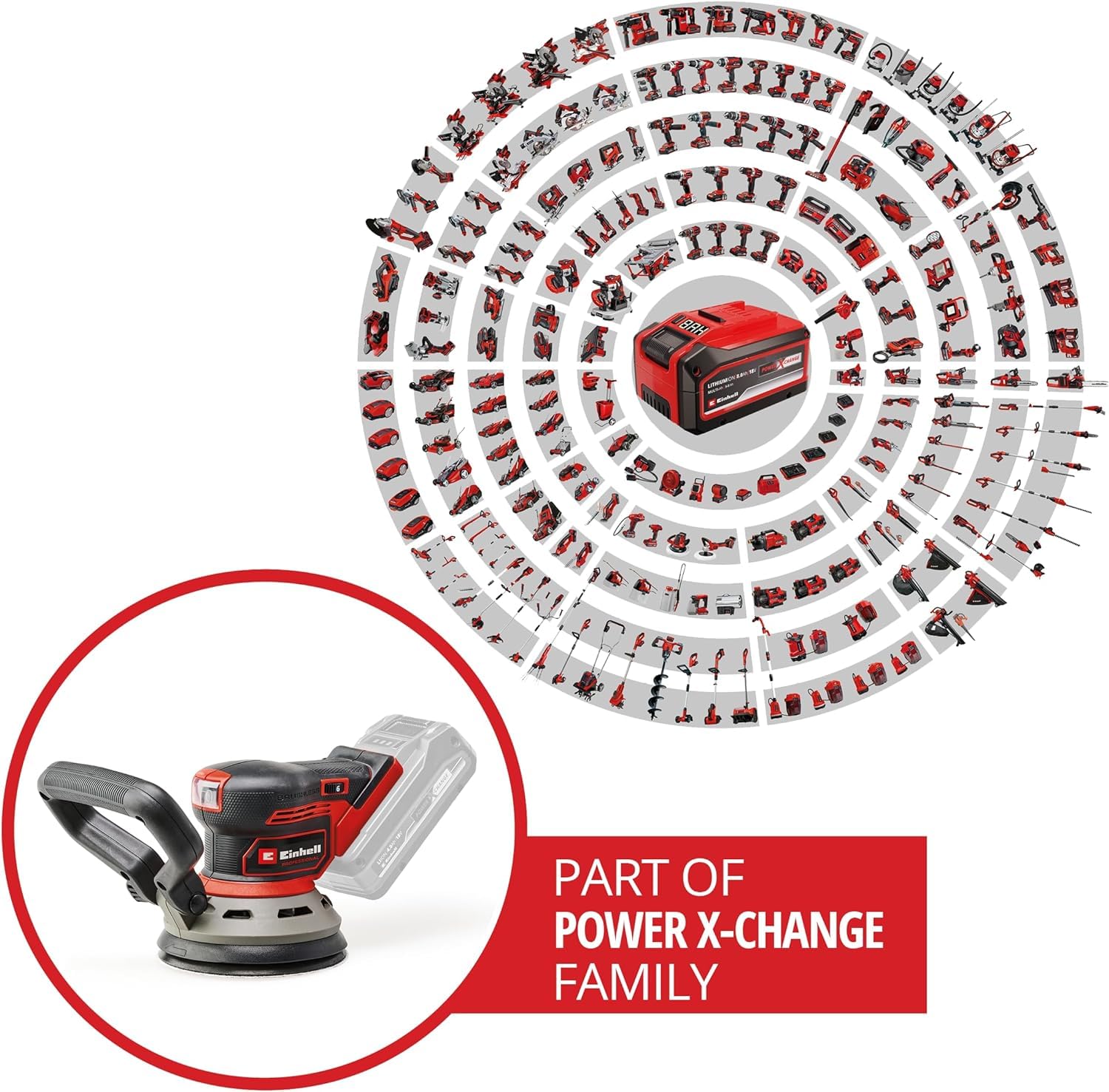 Einhell Professional Lijadora excéntrica con batería TP-RS 18/32 Li BL-Solo Power X-Change (18 V, sin escobillas, circuito oscilante 3,2 mm, disco abrasivo 125 mm, incl. papel de lija, sin batería)