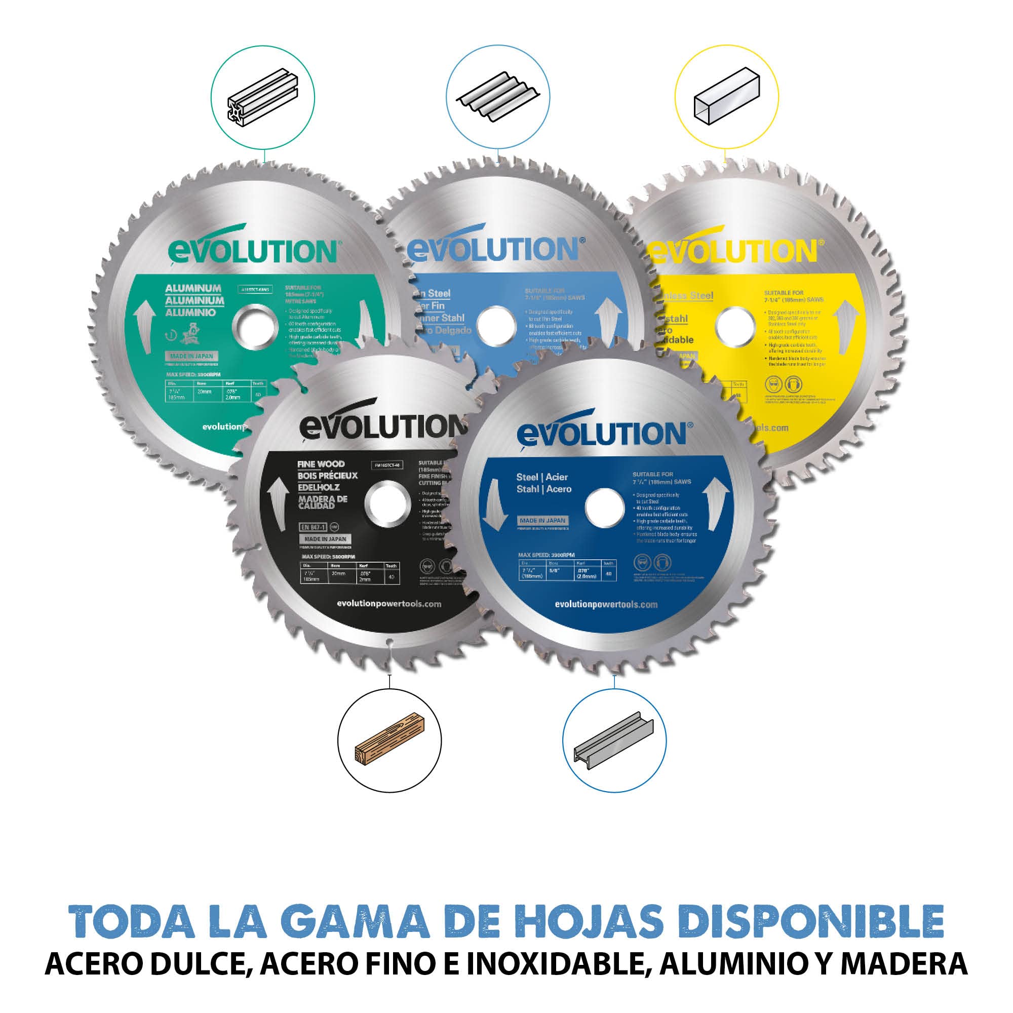 Evolution 185mm T185TCT-68CS Hoja de sierra para cortar acero delgado - Hoja de sierra de metal con punta de carburo de 68 dientes genera poco calor, rebabas o chispas