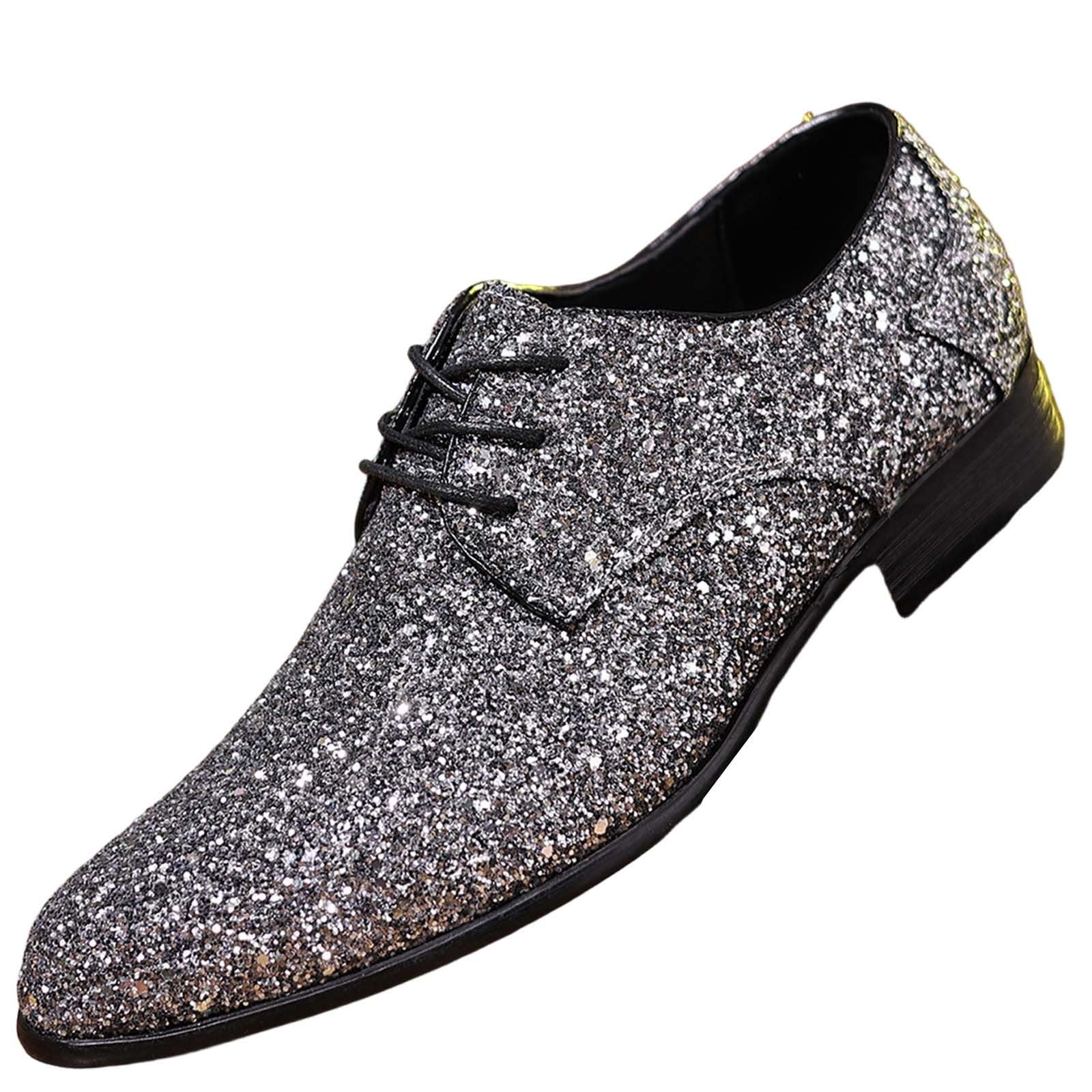 Chaussure Homme Ville en Paillettes Brillante, Chaussures Oxfords pour Hommes à Lacets, Bout Pointu, Richelieu Derbies Homme, Chaussure Costume Élégant | pour Soirée, Mariage, Cérémonie, Fête et Scène