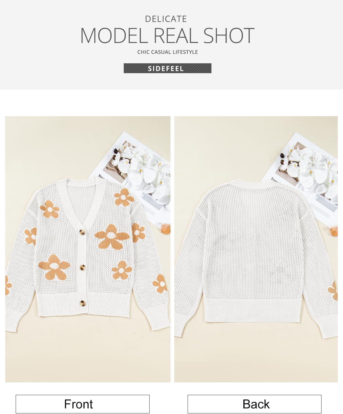 Sidefeel Cardigan for Women Crochet Knit Button See Through Lightweight Long Sleeve Sweater Tops - Image 8