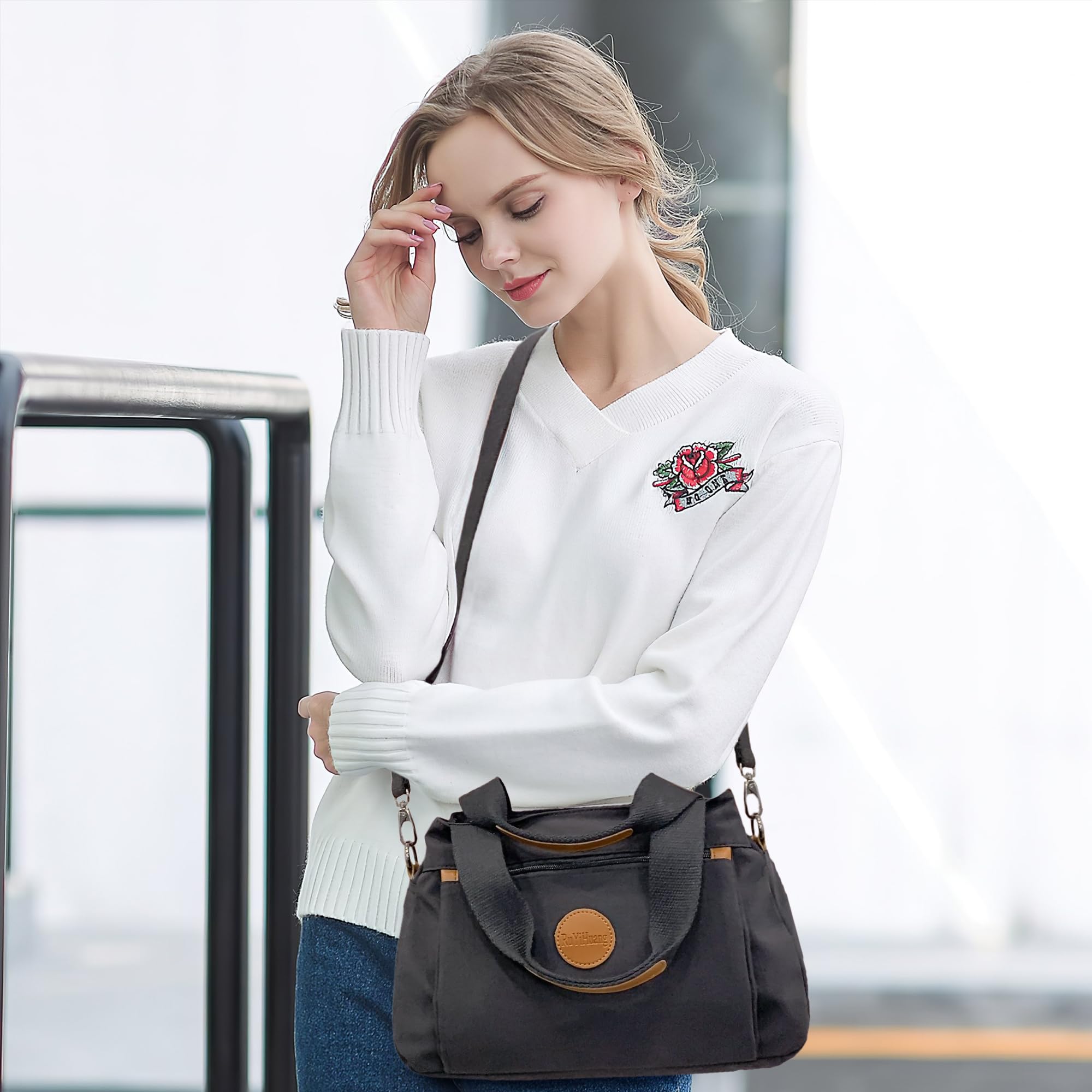 DIRRONA Borsa A Tracolla Donna - Borsa A Mano Multitasche Grande, Con Cinghia Regolabile E Manico Superiore, In Nylon Lavabile, Per Scuola, Lavoro E Viaggio - Borsa Moda Donna Grigio freddo