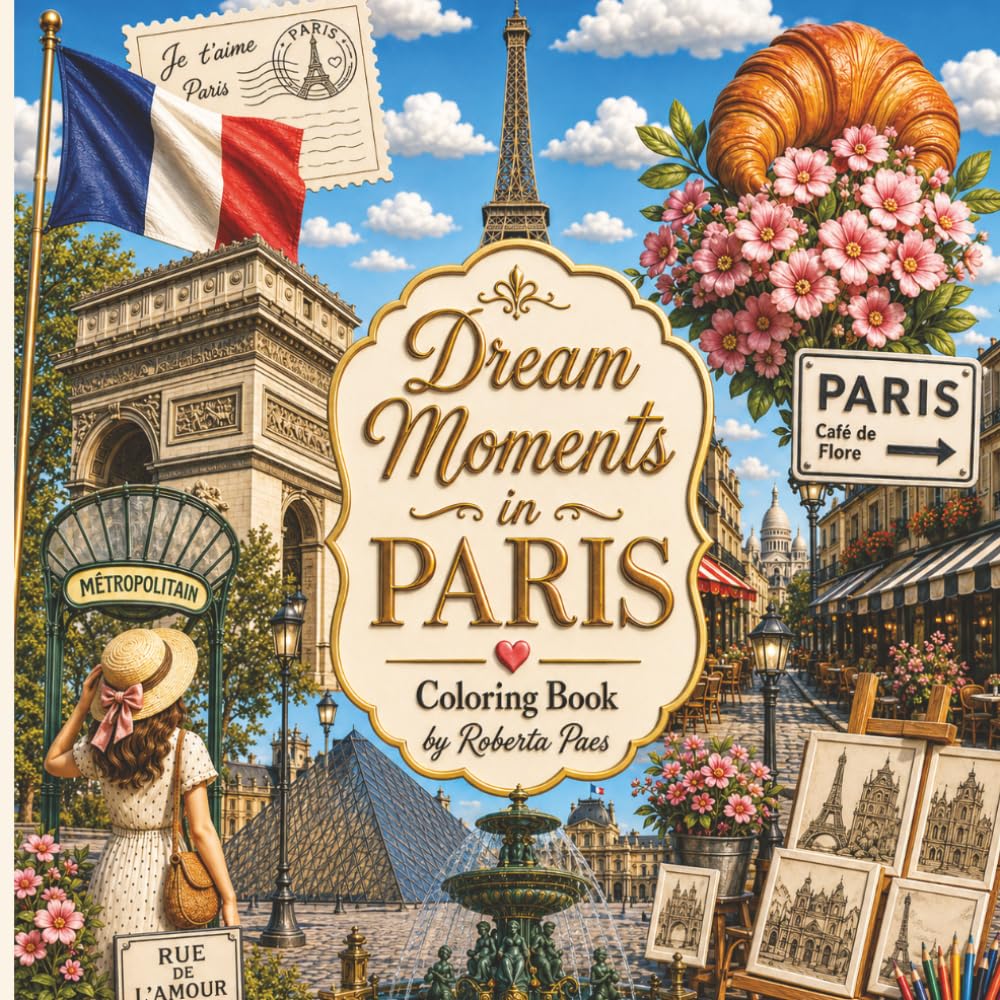 Dream Moments in Paris - Coloring Book For Adults: A Beautiful Paris Coloring Book Featuring Iconic Landmarks, Charming Cafés, Romantic Streets, ... and Creativity (Dream Moments Collection)
