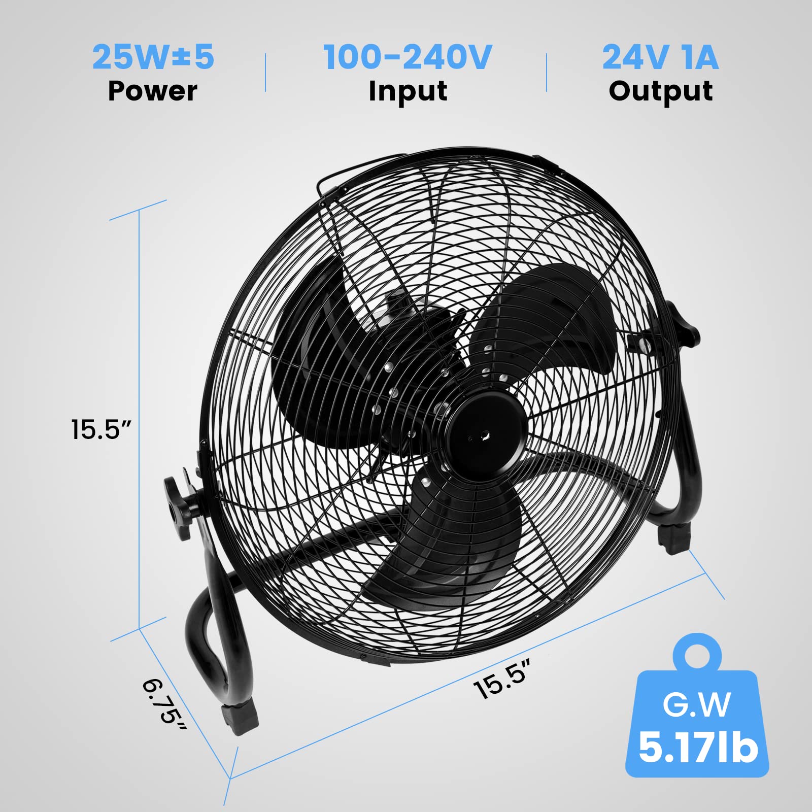 Rechargeable Cordless Floor Fan, 12-Inch, High Velocity Floor Fan With 360-Degree Tilt, Ready-to-use, Battery Operated, Heavy Duty Metal Floor Fan for Industrial, Commercial, Residential, Office