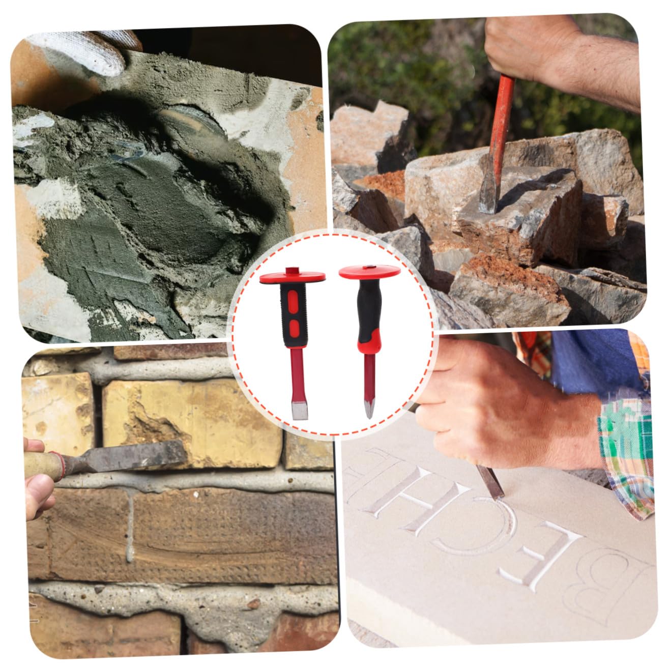 Healeved Set di Scalpelli da Muratura 25 Cm Protezione per Mano, Acciaio Cromo-vanadio ad Alta Durezza, per Taglio e Rottura di Pietra Dura, Mattone e Calcestruzzo
