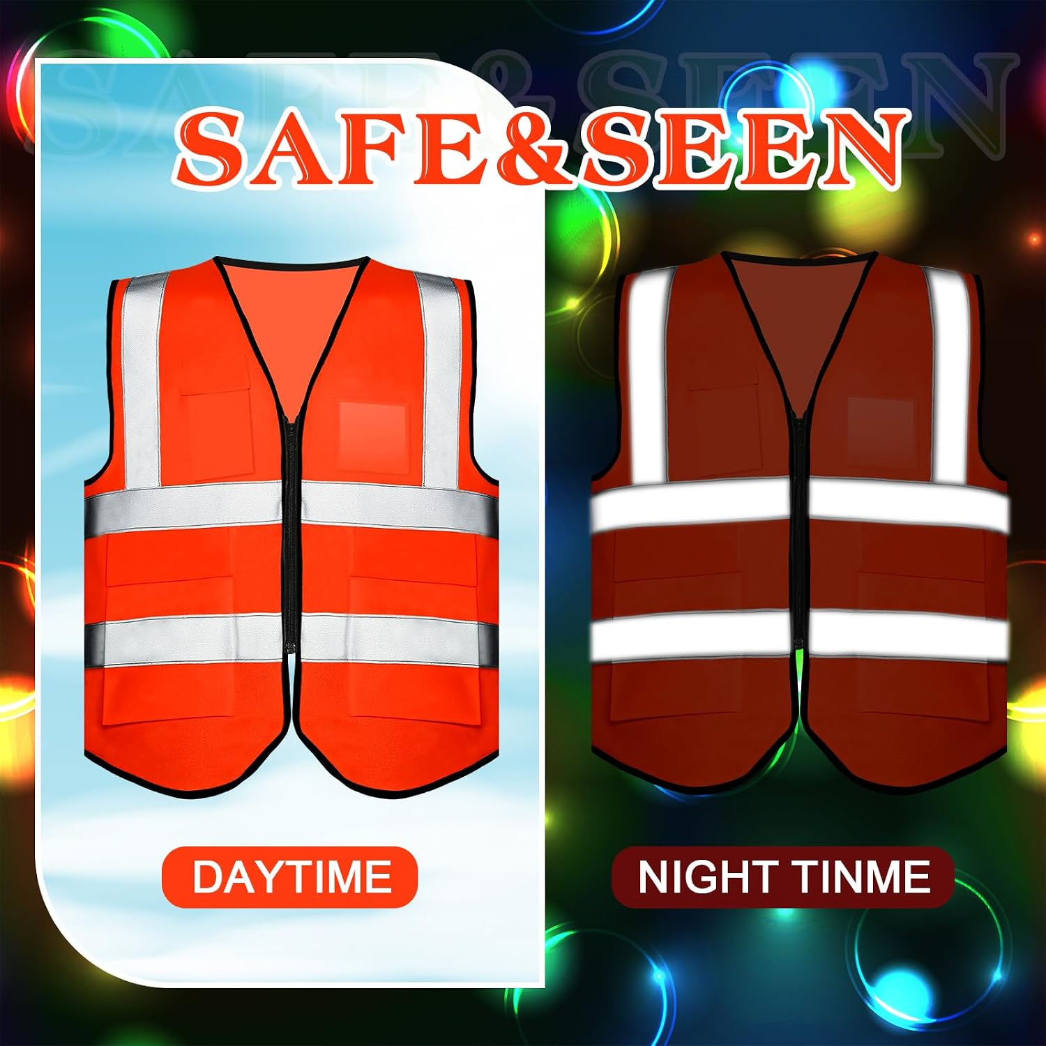 Hillban 18 Pcs Construction Worker Costumes Adult Neon Reflective Construction Vests Hard Hats Socks for Birthday Theme Party
