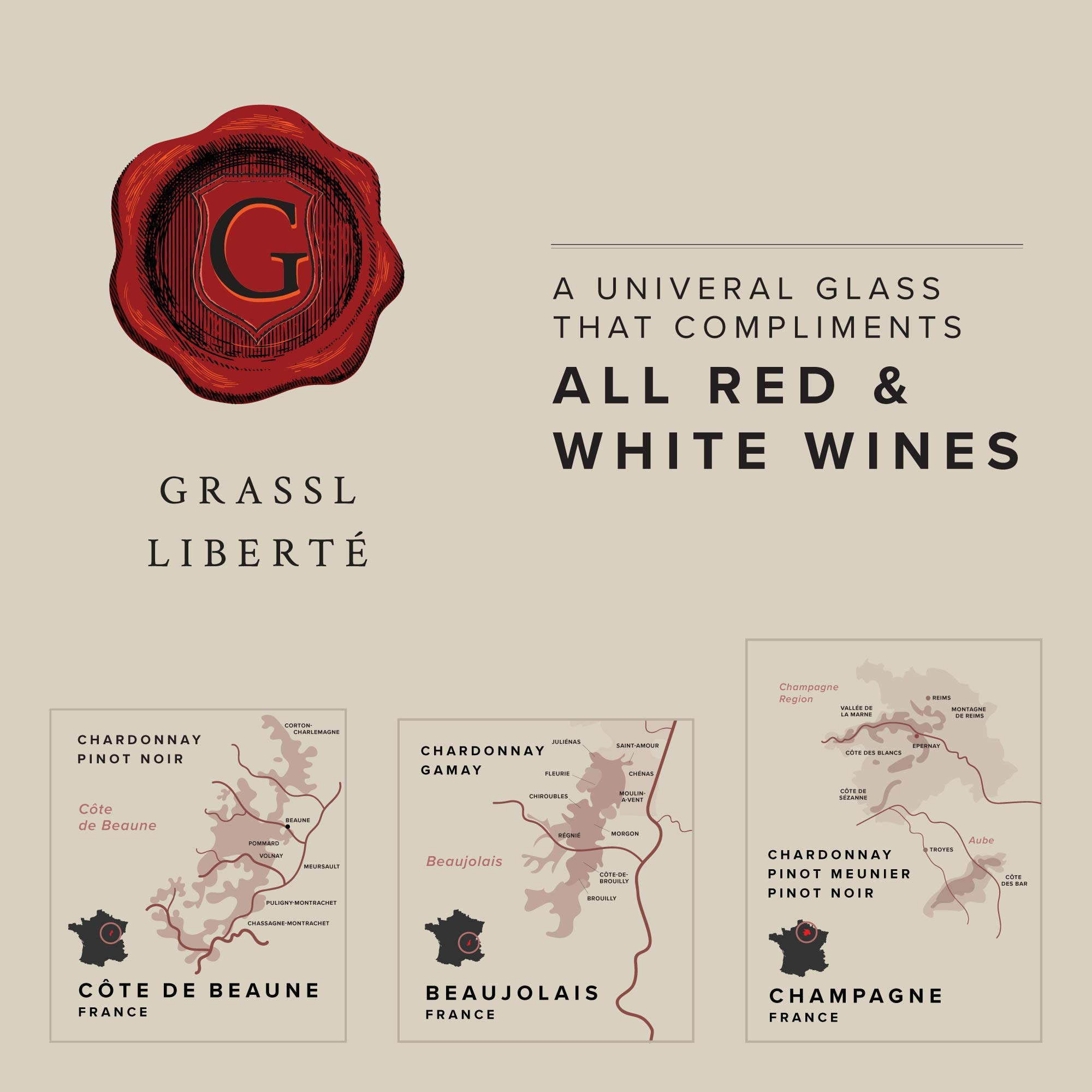 Grassl Liberté - Bicchiere da vino universale in cristallo soffiato a mano, per tutti i tipi di vino rosso e bianco