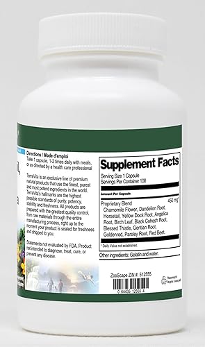 Miniatura 2 de TerraVita Fórmula limpiadora del hígado - Remolacha roja, cola de caballo, cardo bendito y más - 450 mg (100 cápsulas, ZIN 512555)