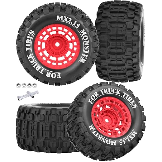 12mm Hex RC Wheel Tires for 1/16 Mini Maxx & Mini XRT MJX 16207 16210 16209 16208,HSP 94186,E-Revo,L0 S1 1/18 Mini LMT RC Crawler Car Truck,RC Drift Wheels,Mini RC Truck Tires 4PCS,Red