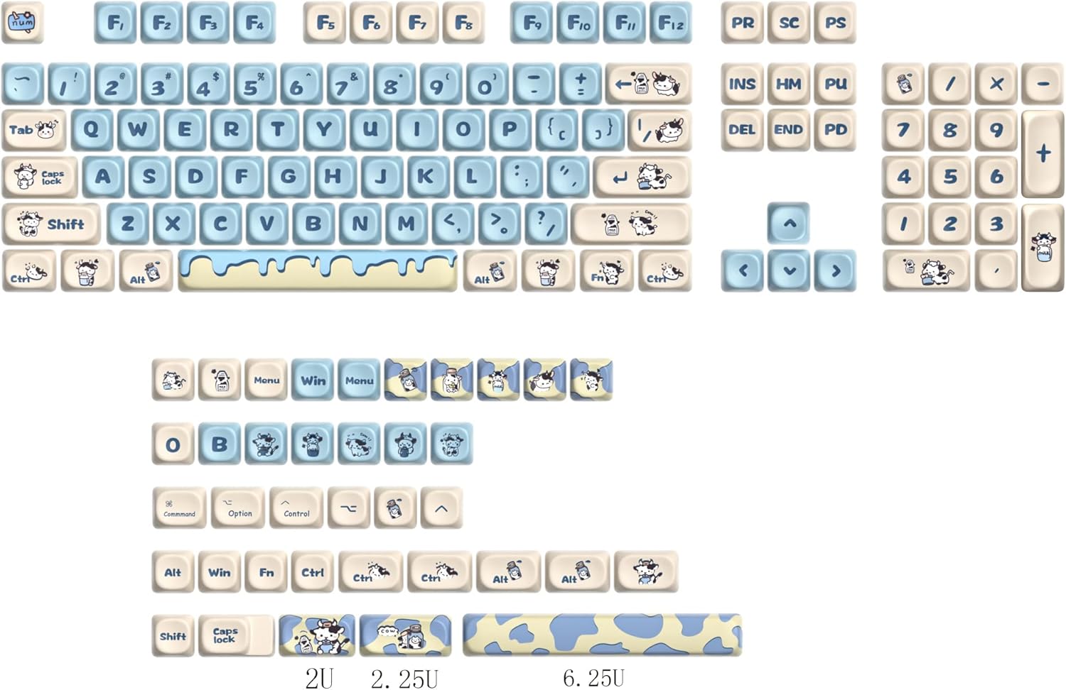 surmen Cute Round MOA Profile Keycaps, 141-Keys Thicked PBT 75% Keycaps Dye-Sublimation for Cherry MX Switches Mechanical Keyboard (Milk Cow)