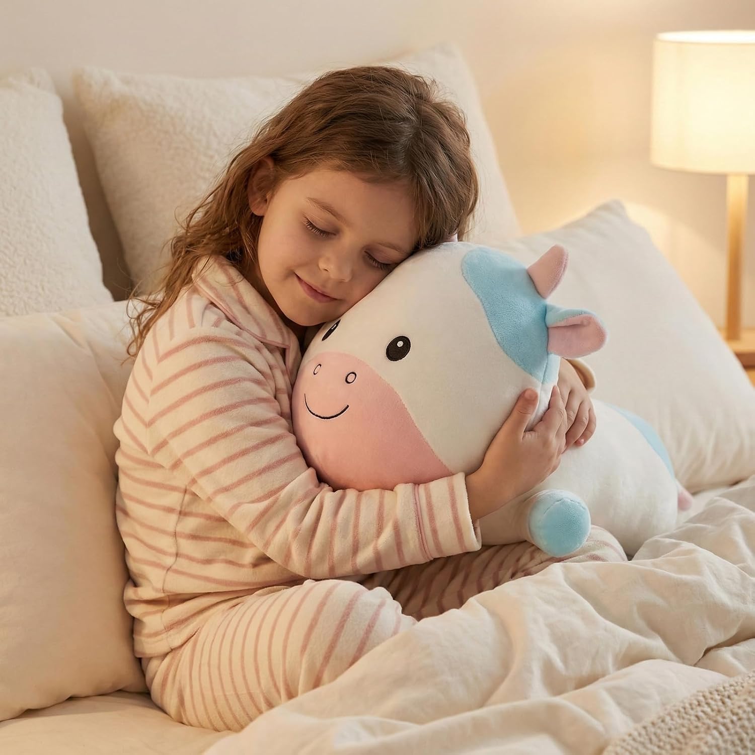 WEIGEDU Plush Cow Stuffed Animal Toy – Soft Kawaii Blue and White Cattle Pillow, Cuddly Sleep Companion for Kids and Adults, 18.9” Cute Cow Plushie for Girls, Boys, Nursery Decor, Birthday Gift
