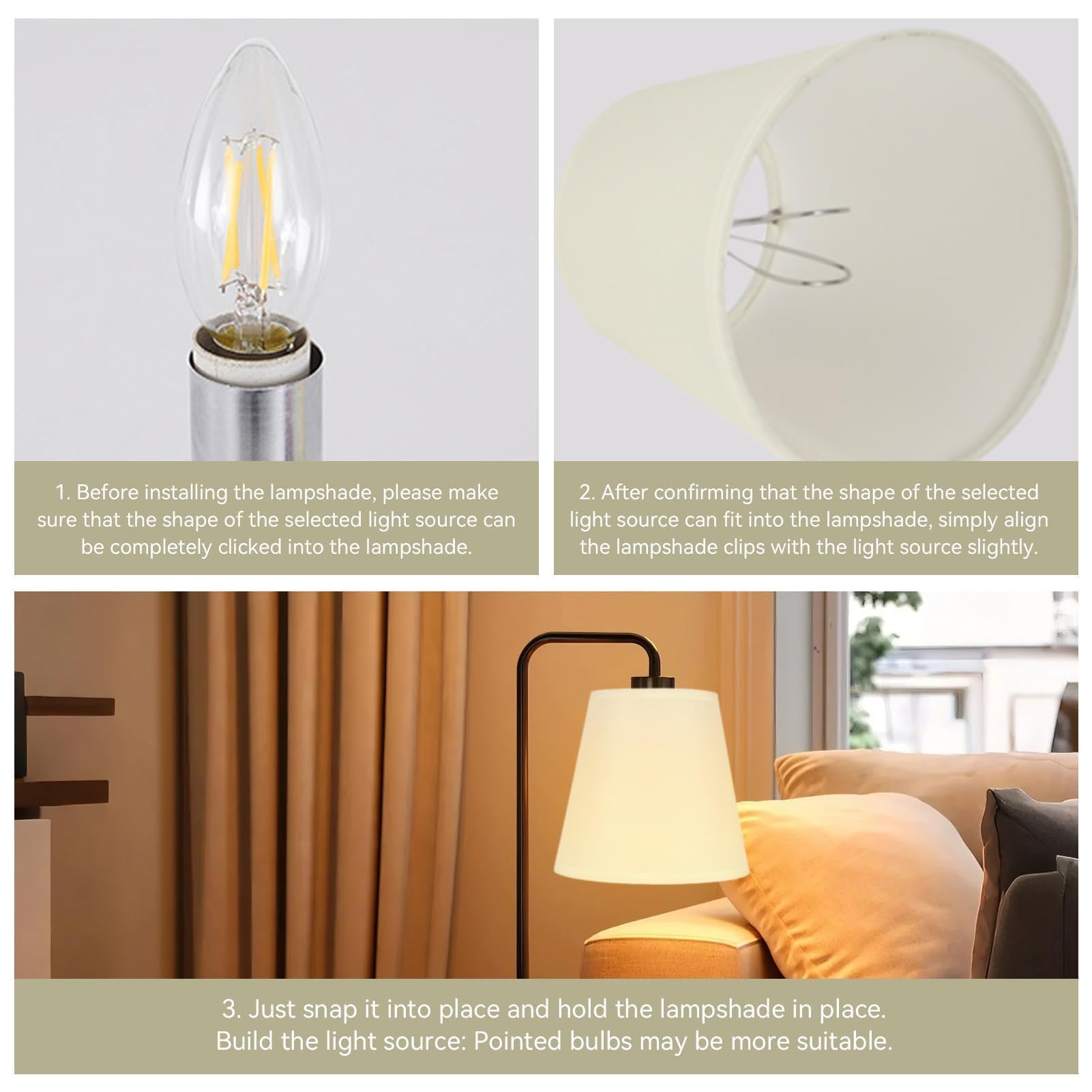 HERCHR Set di 6 Lampadario Paralumi Moderna Coprilampada, Colore crema Paralume in Tessuto per Candela Lampadario Lampada da Parete, paralumi da comodino E14 da parete, ricambio paralume piccolo