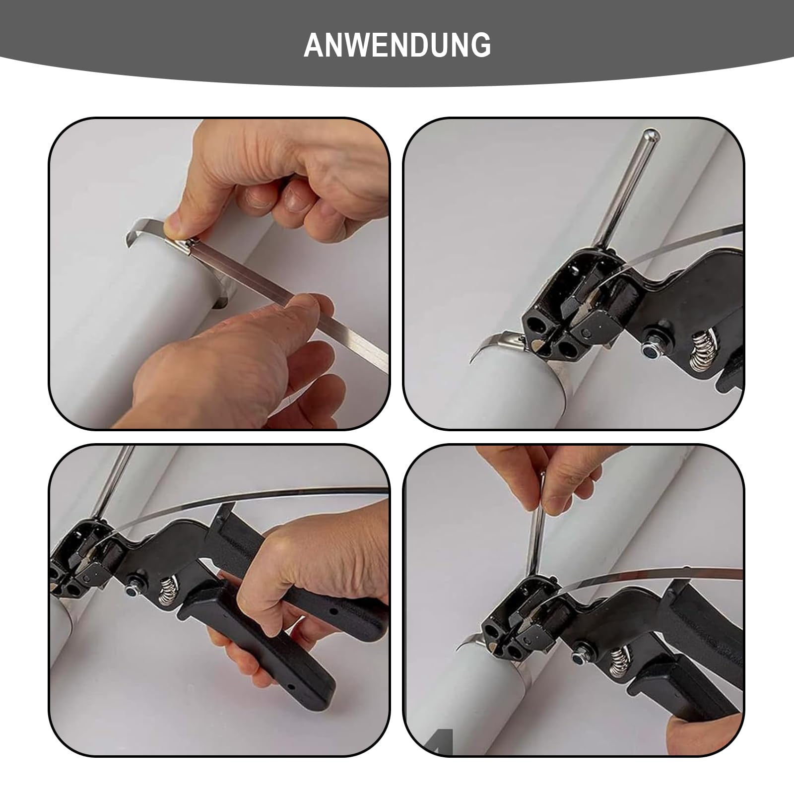 Profi Edelstahl Kabelbinderzangen Set inkl. 300 Stück Metallkabelbinder | (304er Stahl) - Spannwerkzeug & Metallbinderpistole mit Schneidfunktion - Set mit Zange & Tasche - für Industrie, Kfz