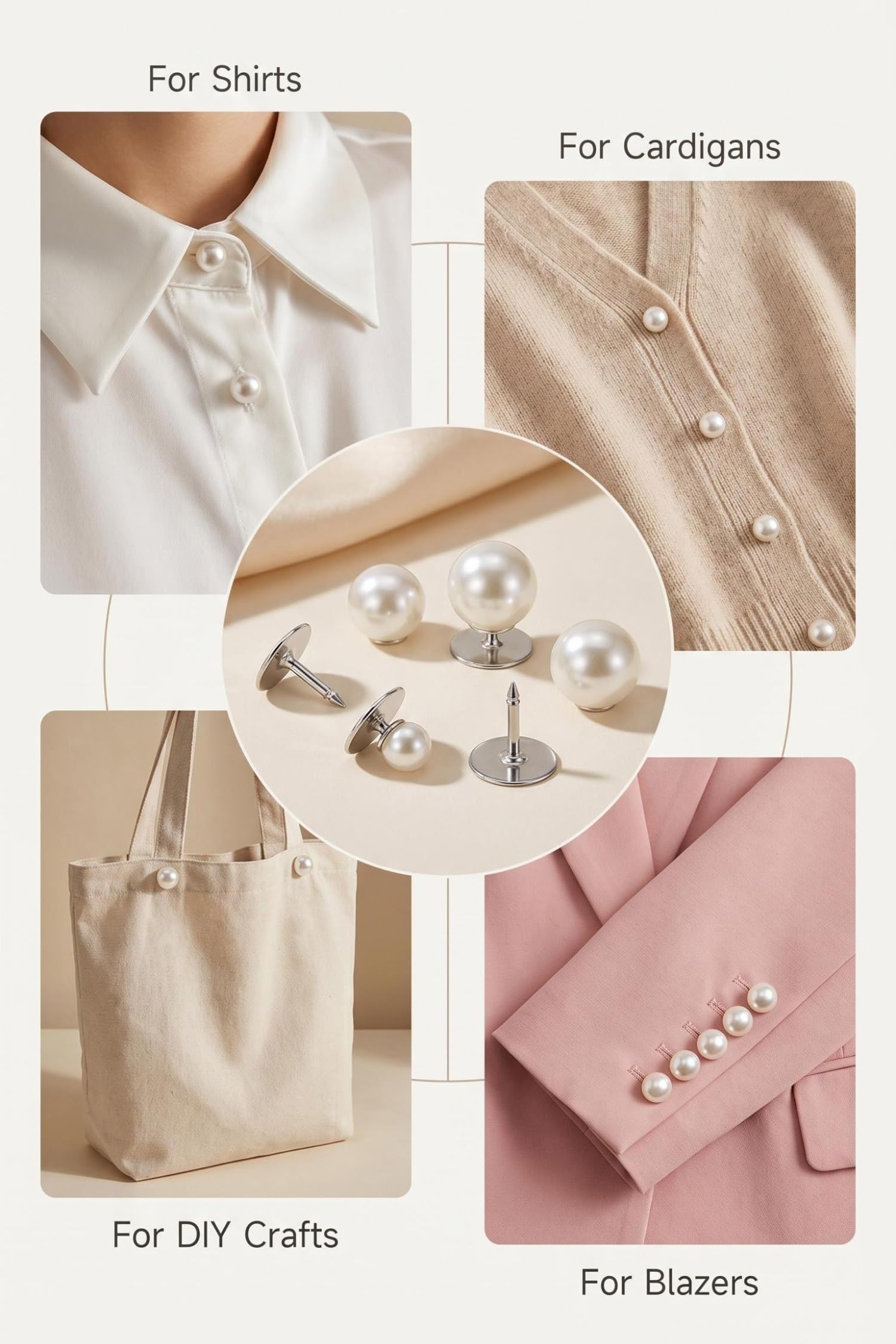 Broches para Ropa Mujer, Botones Perla sin Coser Camisa Decorativos Blancos, Pearl Buttons para Blusas Broche (Purple, Mixed Size*12)