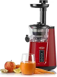 Omega Extrator de mastigação lenta vertical 365 da Juicer Cold Press para frutas e vegetais, livre de BPA, 65 RPM, 150 Watts, vermelho