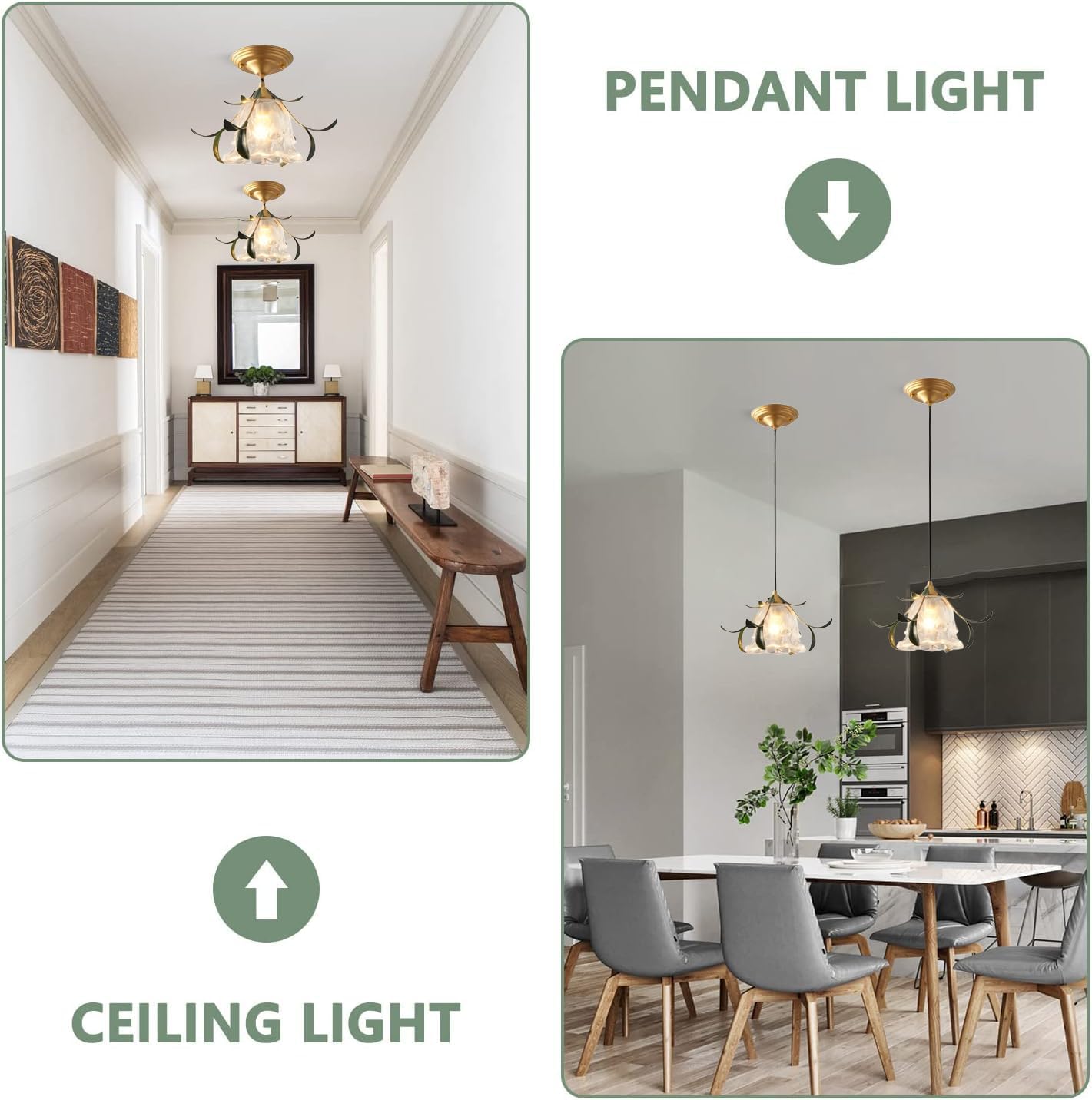 Bofea-Vintage Gold Pendant Light Fixture Tiffany Tulip Lamp with Clear Glass Shade Adjustable Glass Kitchen Island Lighting 1-Lights Flower Pendant Lights for Dining Room Bedroom